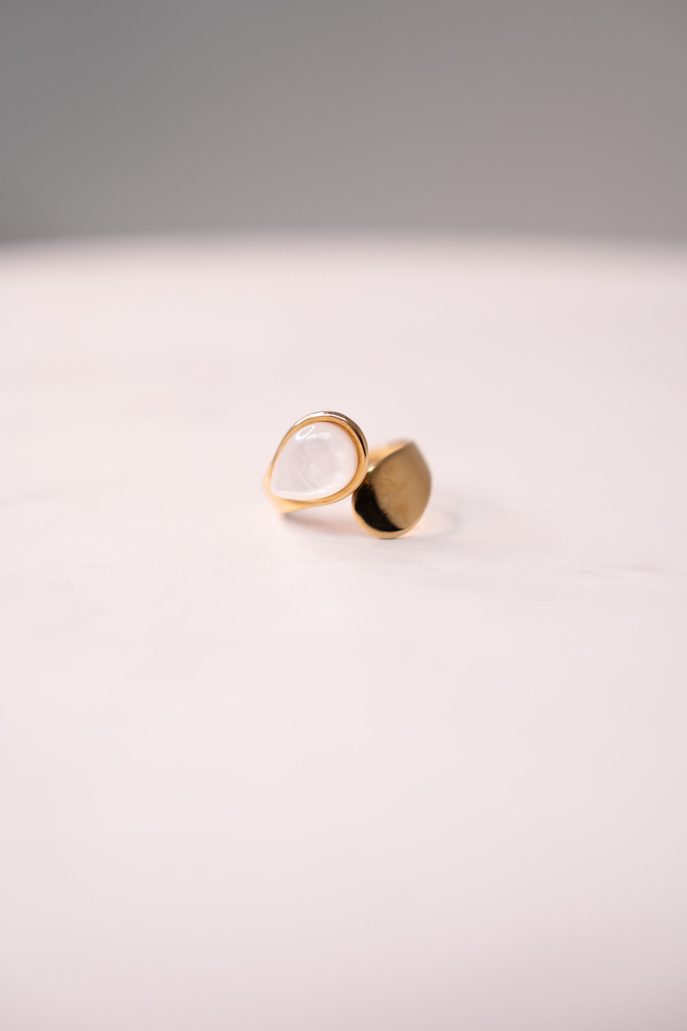 Olive Teardrop Stone Ring In White