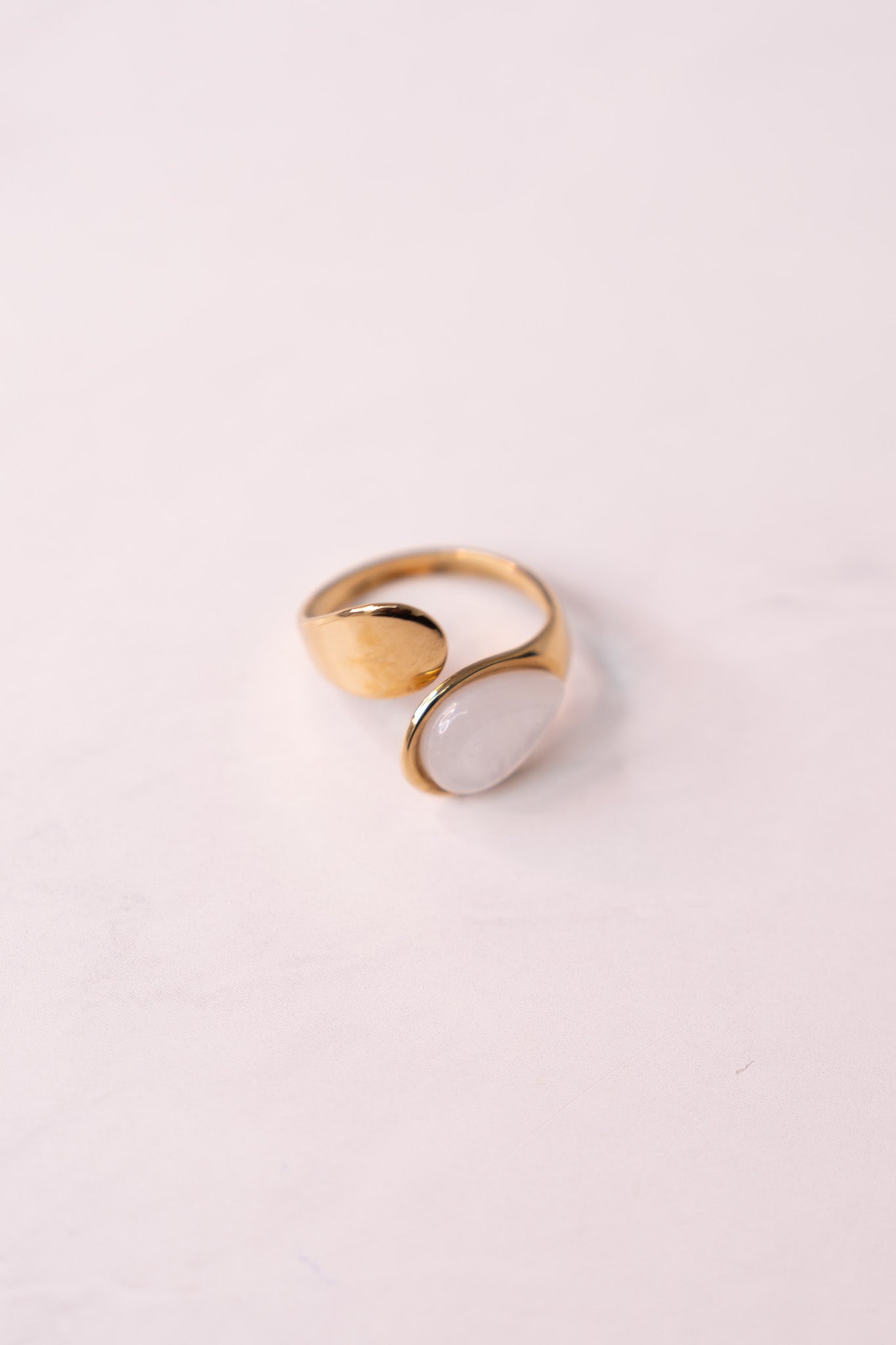 Olive Teardrop Stone Ring In White