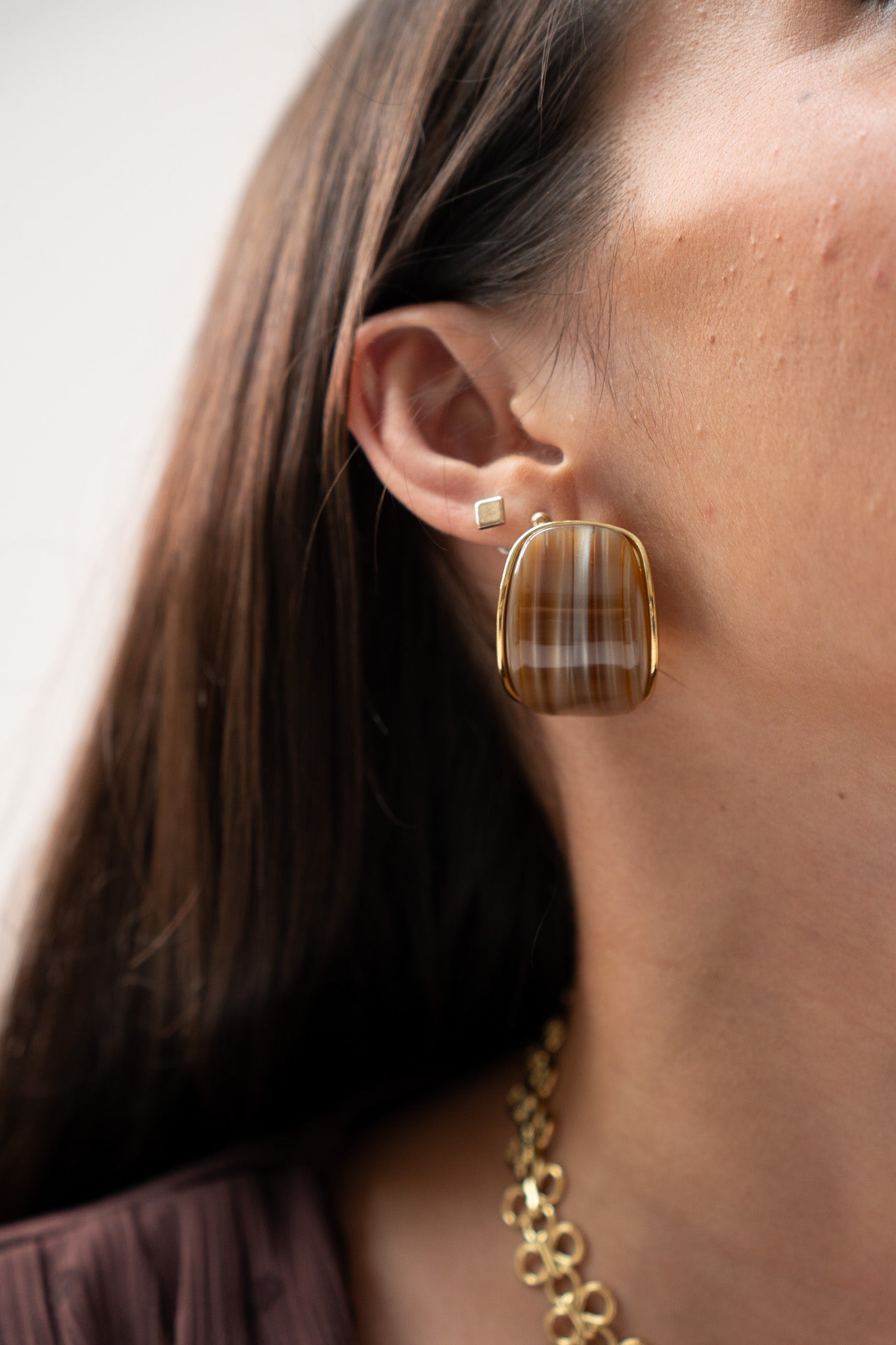 Olive Striped Enamel Earrings In Taupe