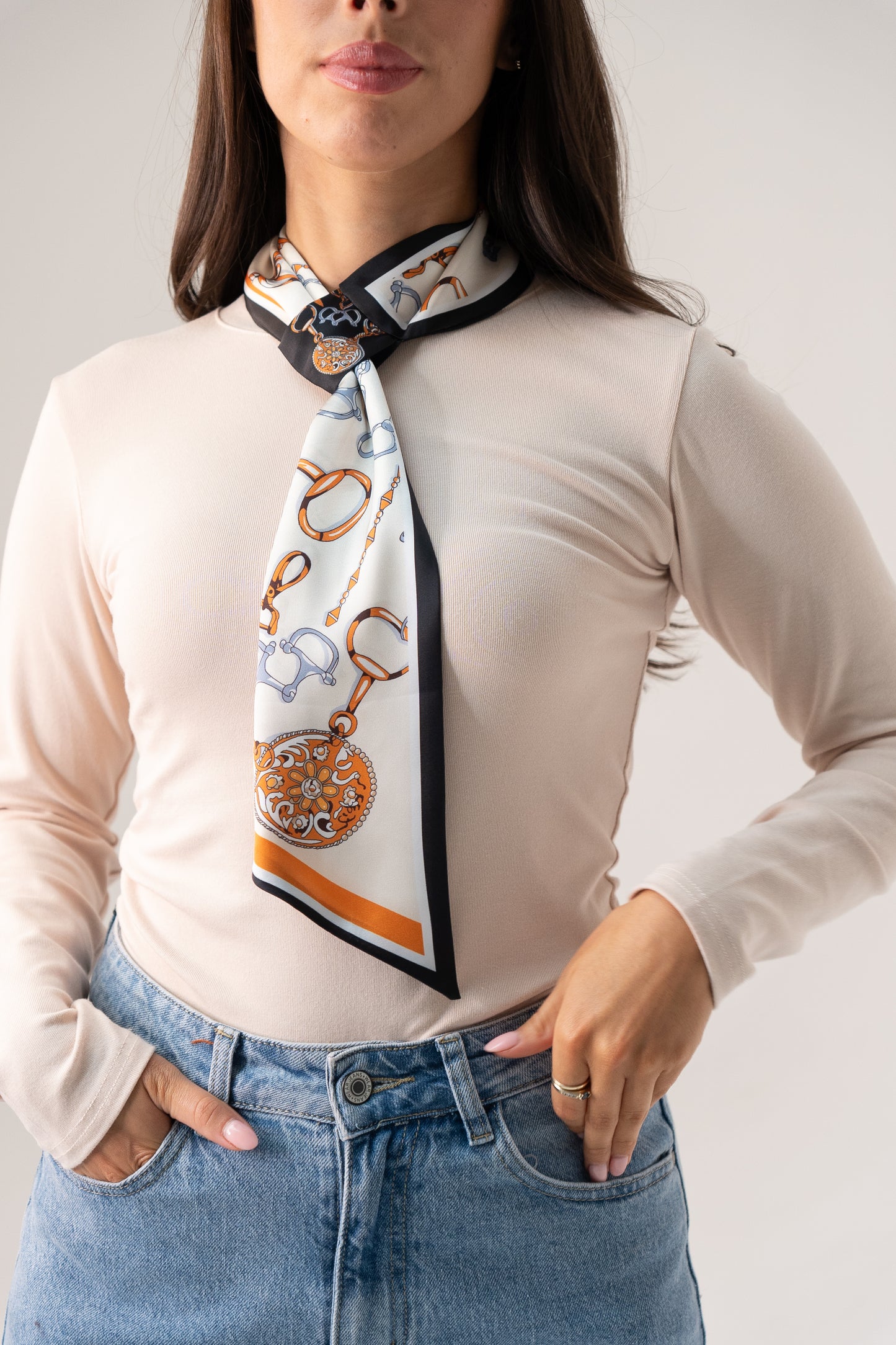 Orla Chain Print Neck Scarf In Black Mix