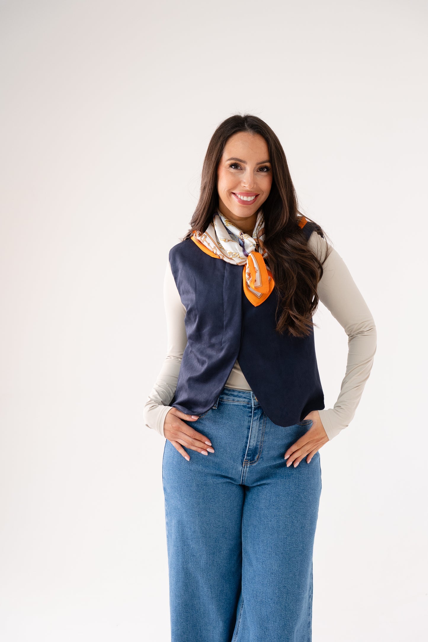 Orla Chain Print Neck Scarf In Orange Mix