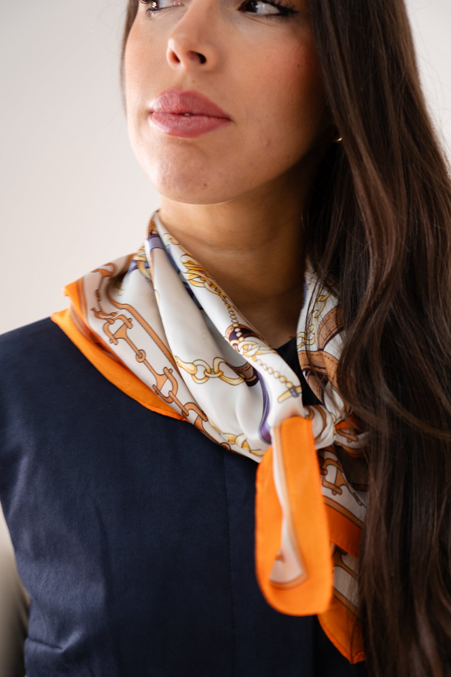 Orla Chain Print Neck Scarf In Orange Mix