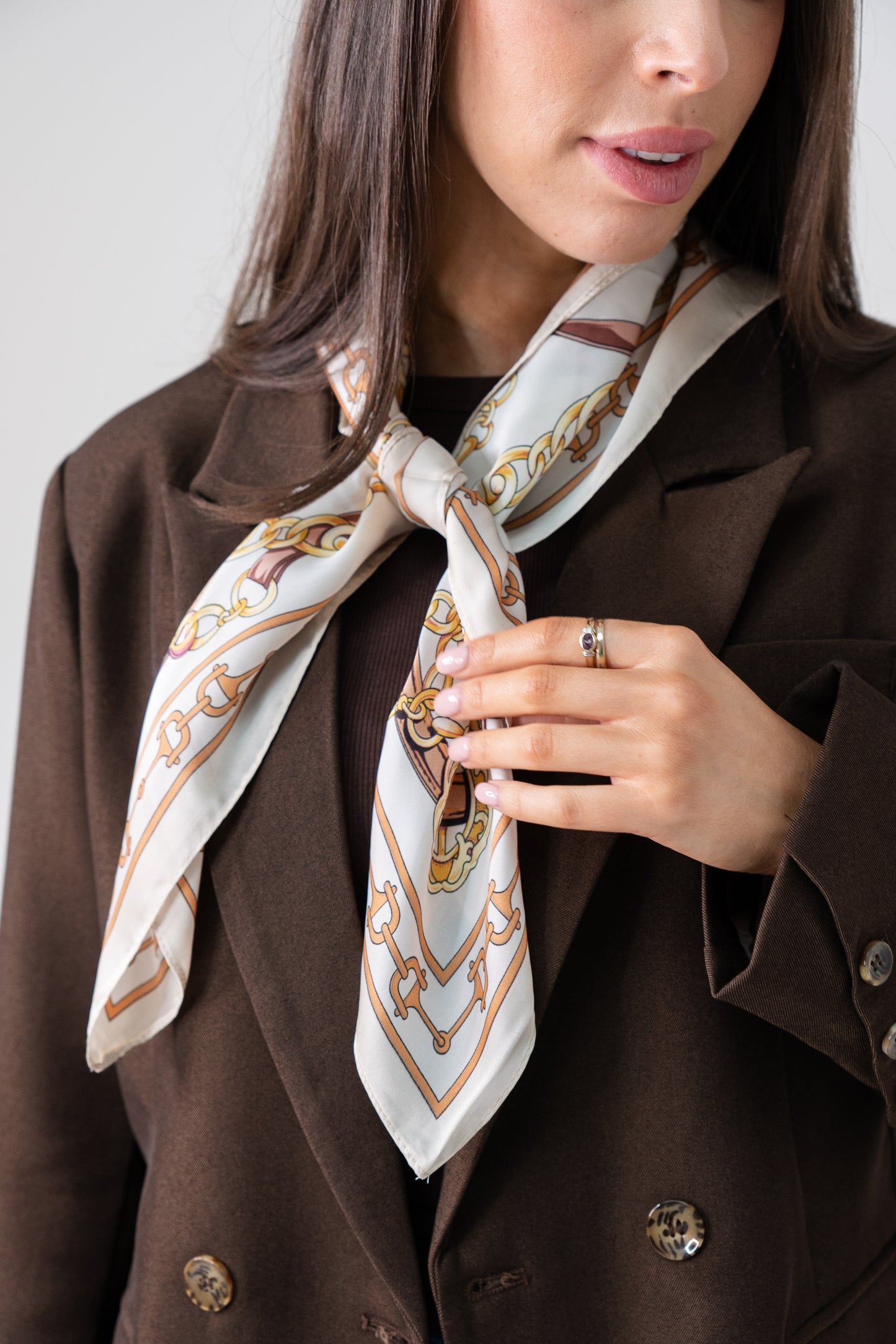 Orla Chain Print Neck Scarf In White Mix