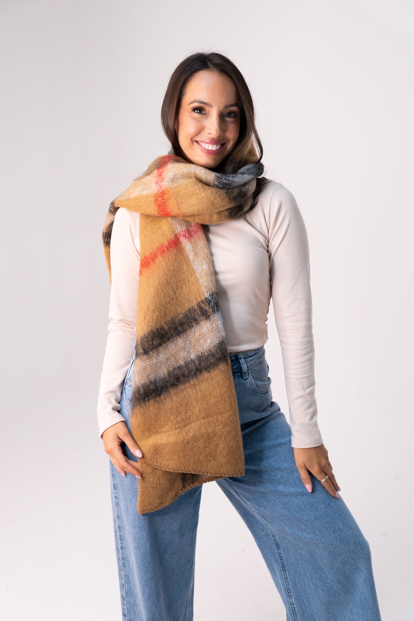 Orla Check Scarf In Beige Mix