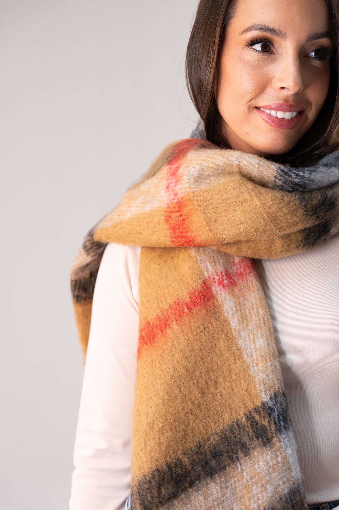 Orla Check Scarf In Beige Mix