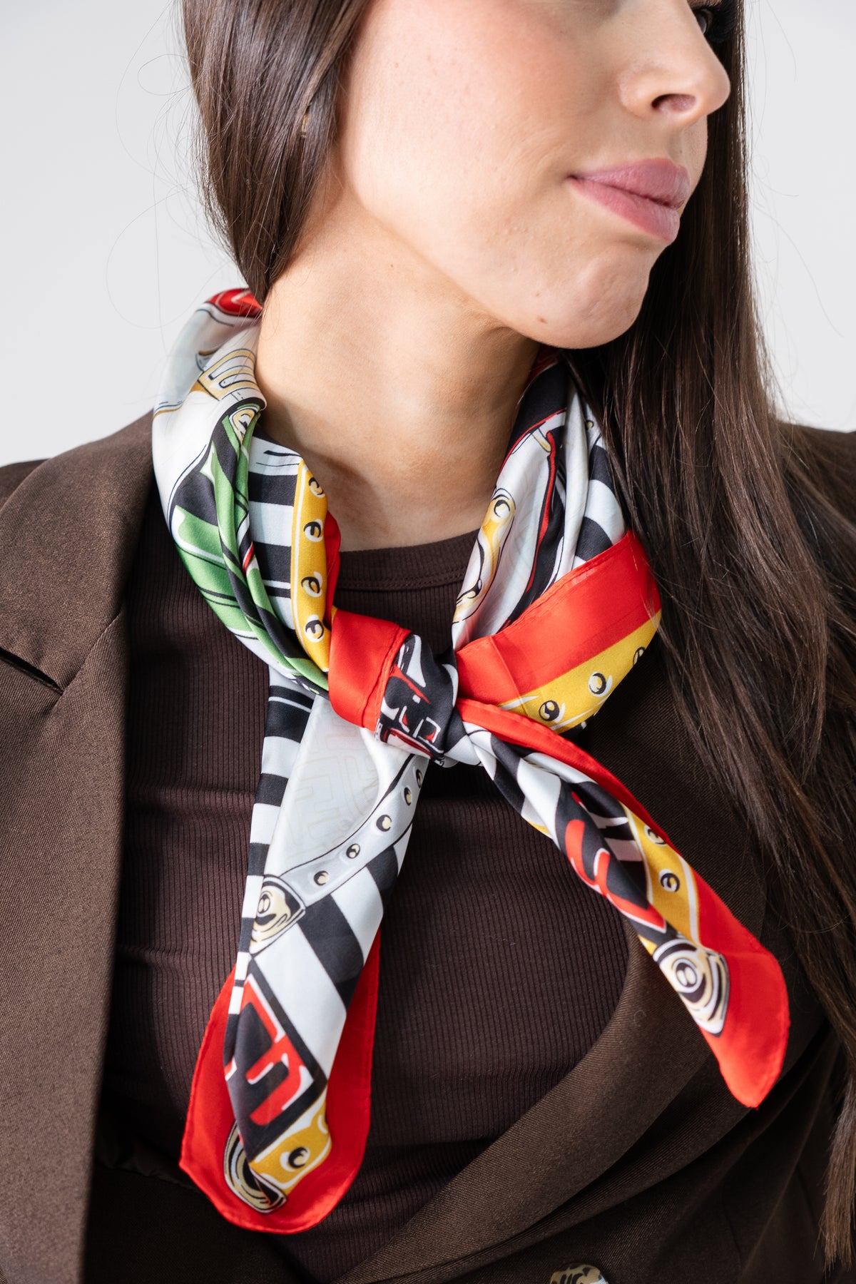Orla Handbag Print Neck Scarf In Red Mix