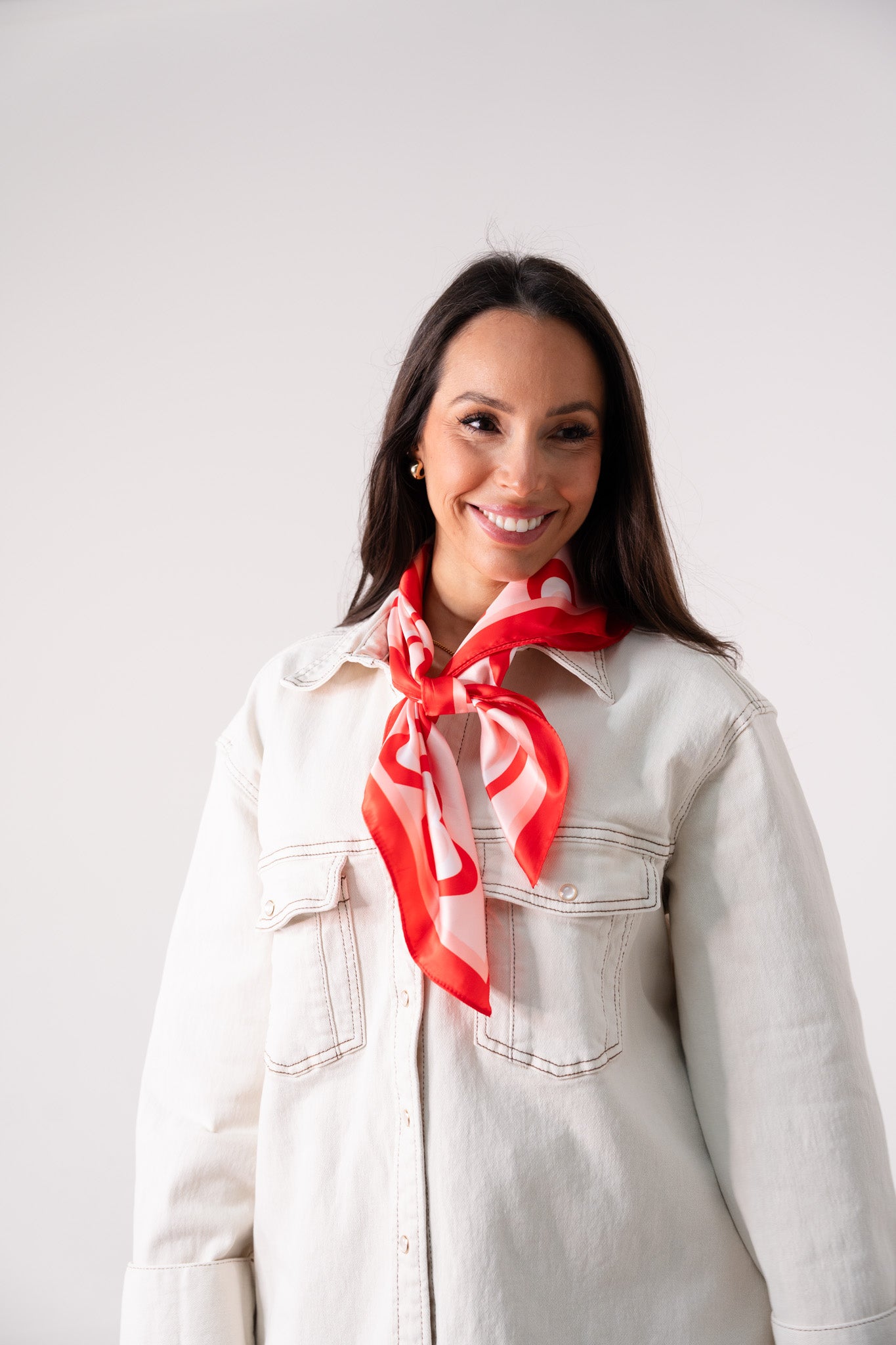 Orla Heart Print Neck Scarf In Pink & Red