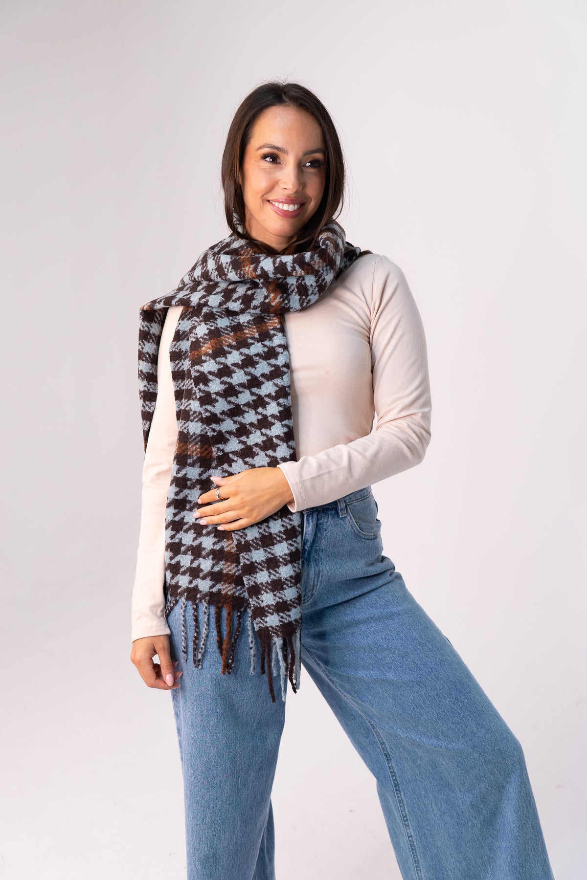 Orla Houndstooth Scarf In Blue Mix