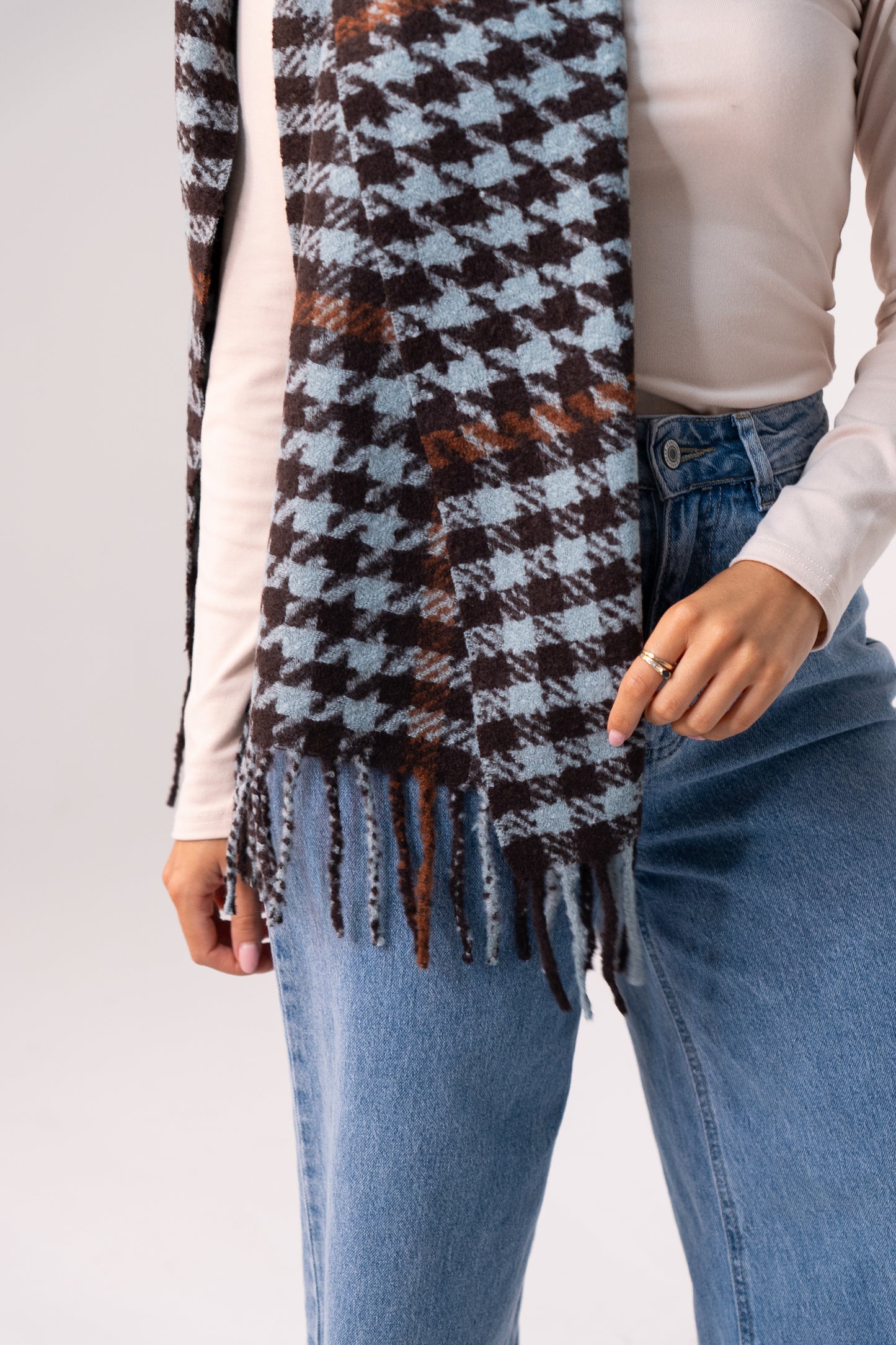 Orla Houndstooth Scarf In Blue Mix
