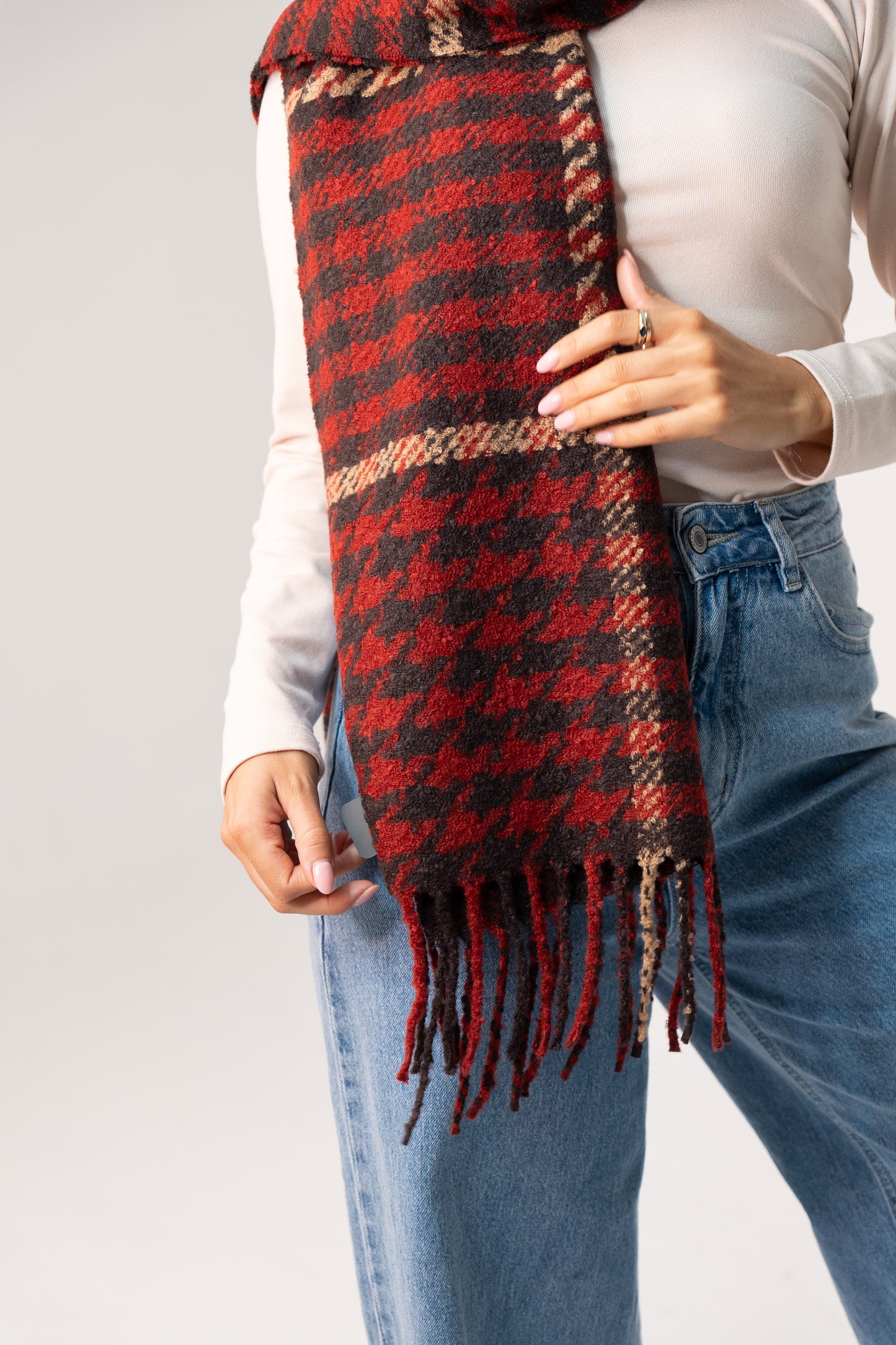 Orla Houndstooth Scarf In Red Mix