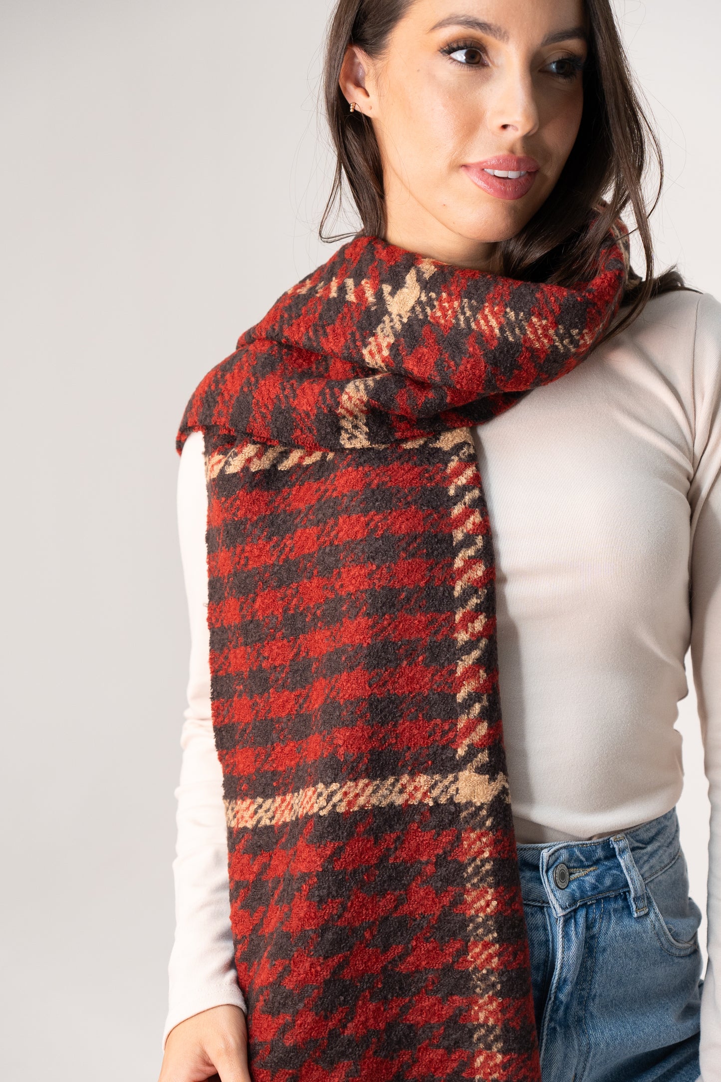 Orla Houndstooth Scarf In Red Mix