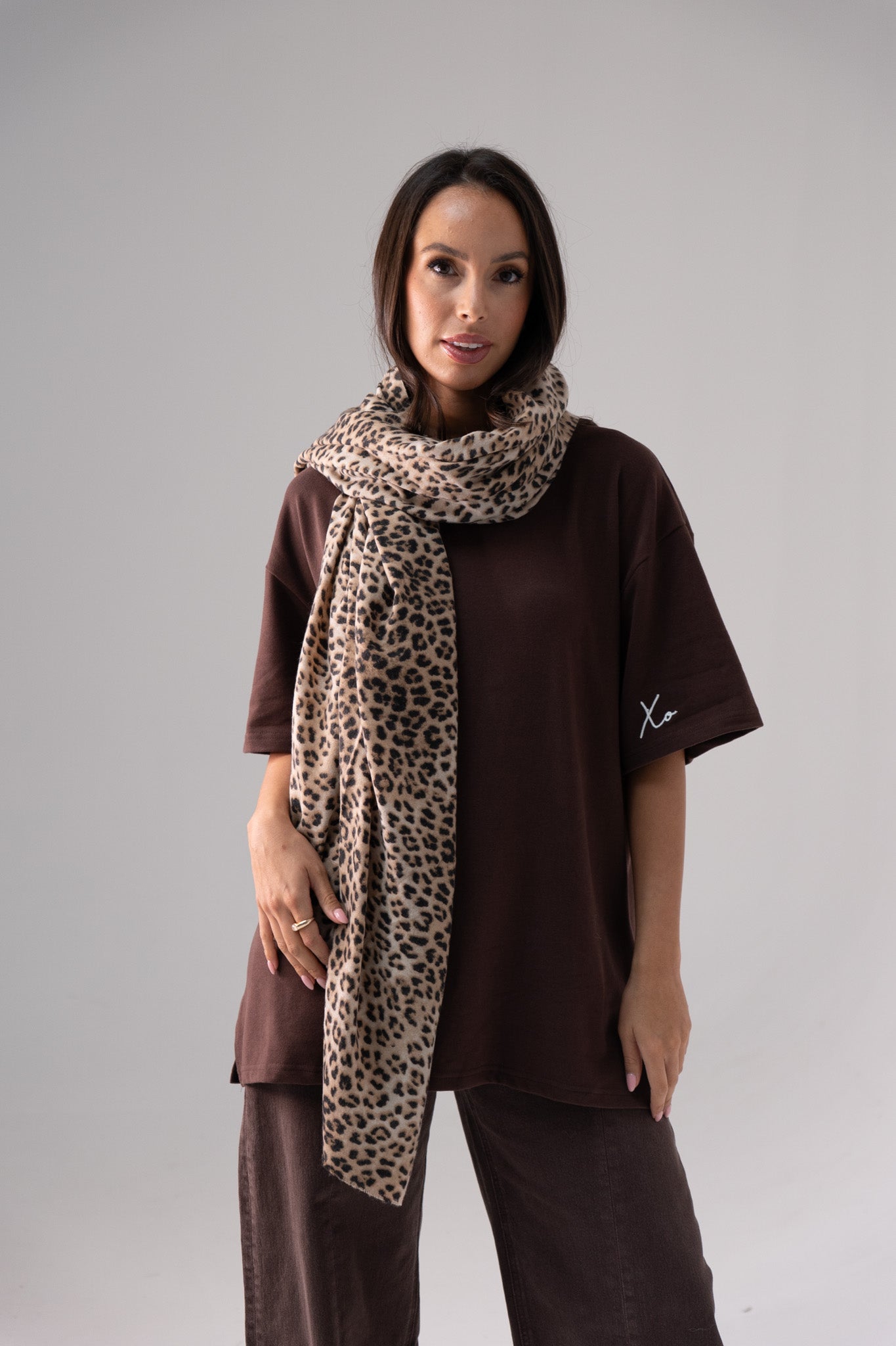 Orla Leopard Print Scarf In Beige