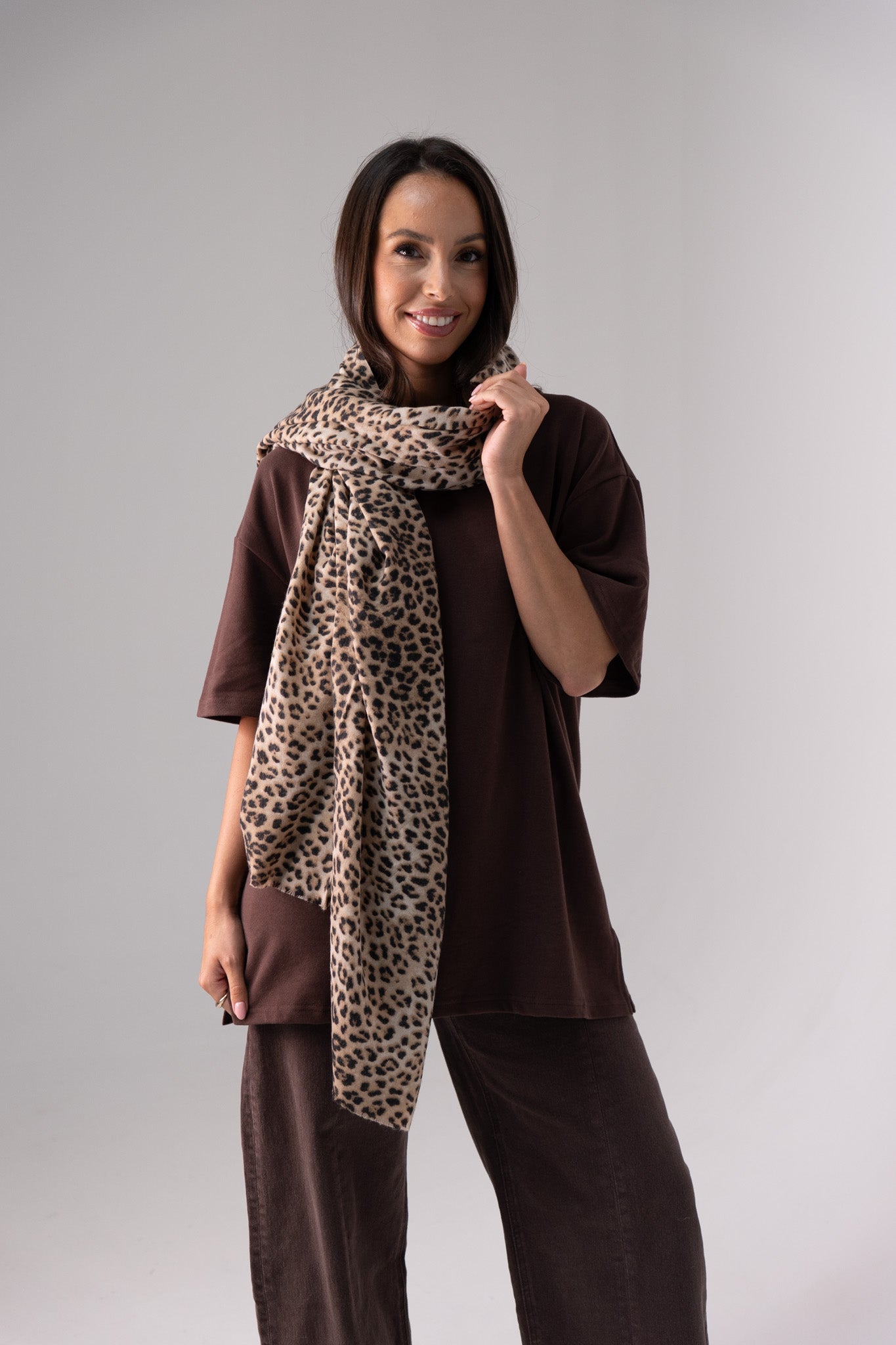 Orla Leopard Print Scarf In Beige