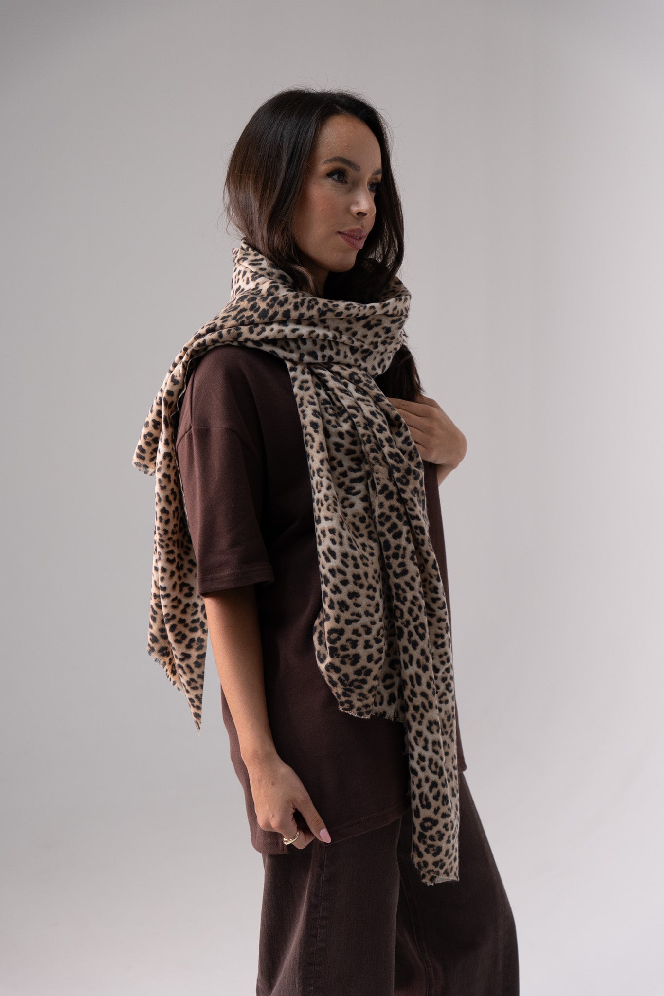 Orla Leopard Print Scarf In Beige