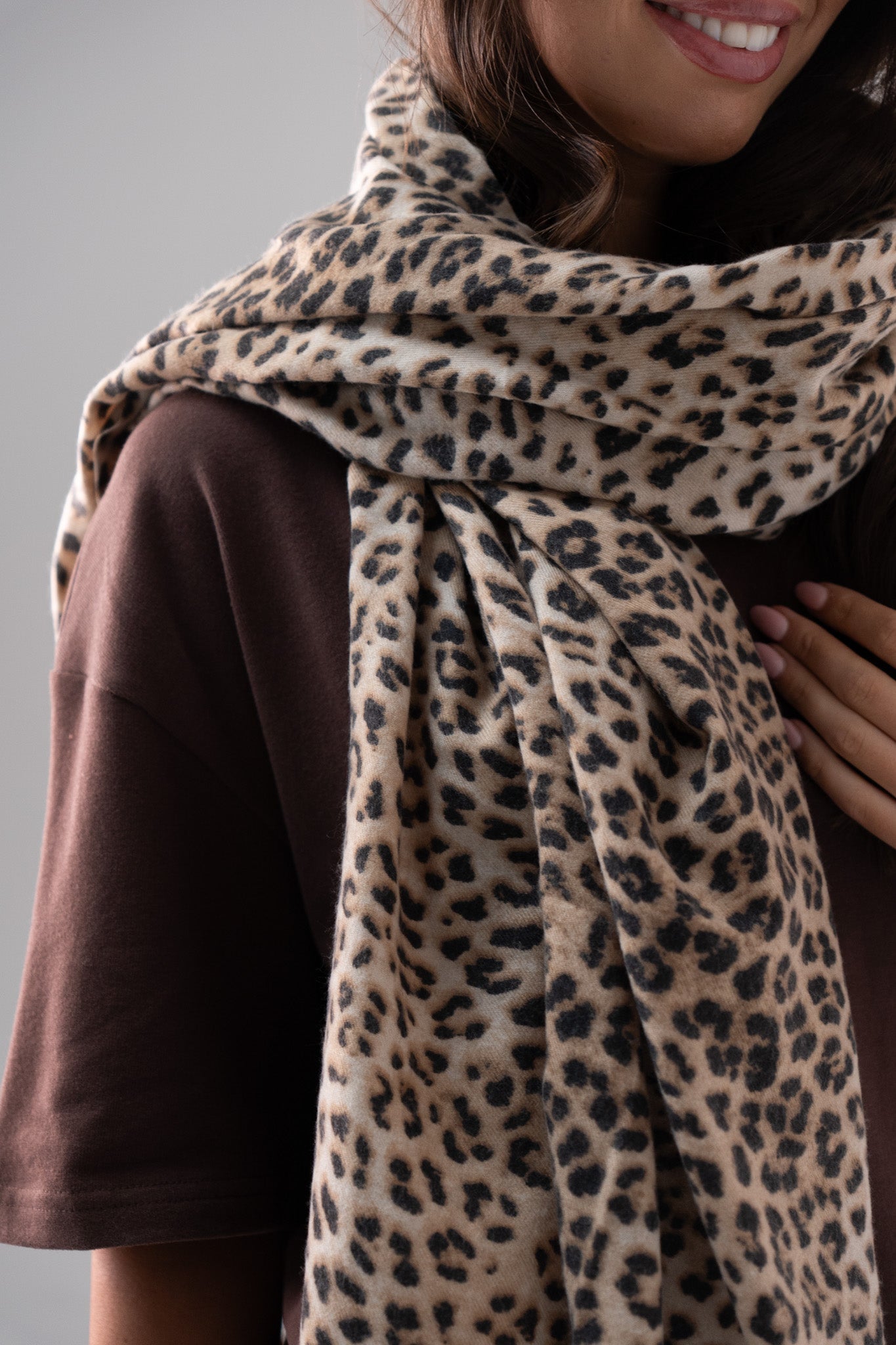 Orla Leopard Print Scarf In Beige