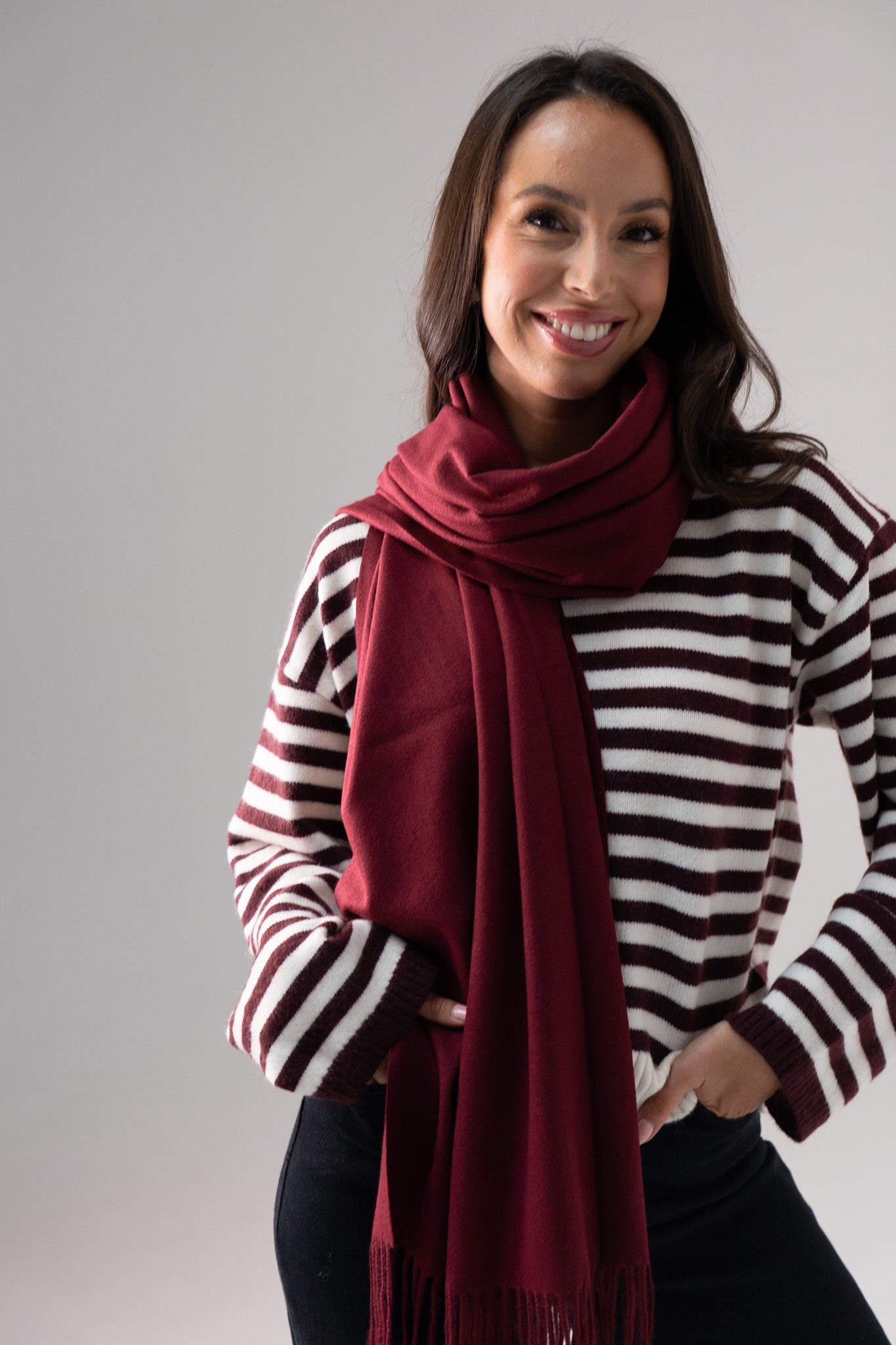 Orla Luxe Tassel Scarf In Bordeaux