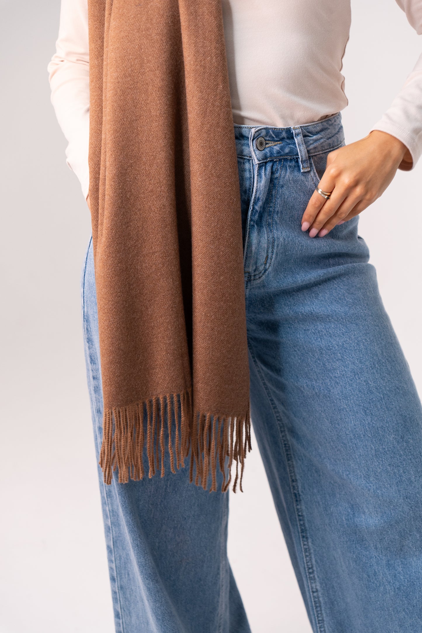 Orla Luxe Tassel Scarf In Camel