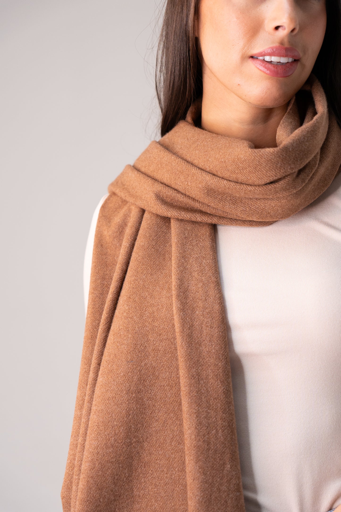 Orla Luxe Tassel Scarf In Camel
