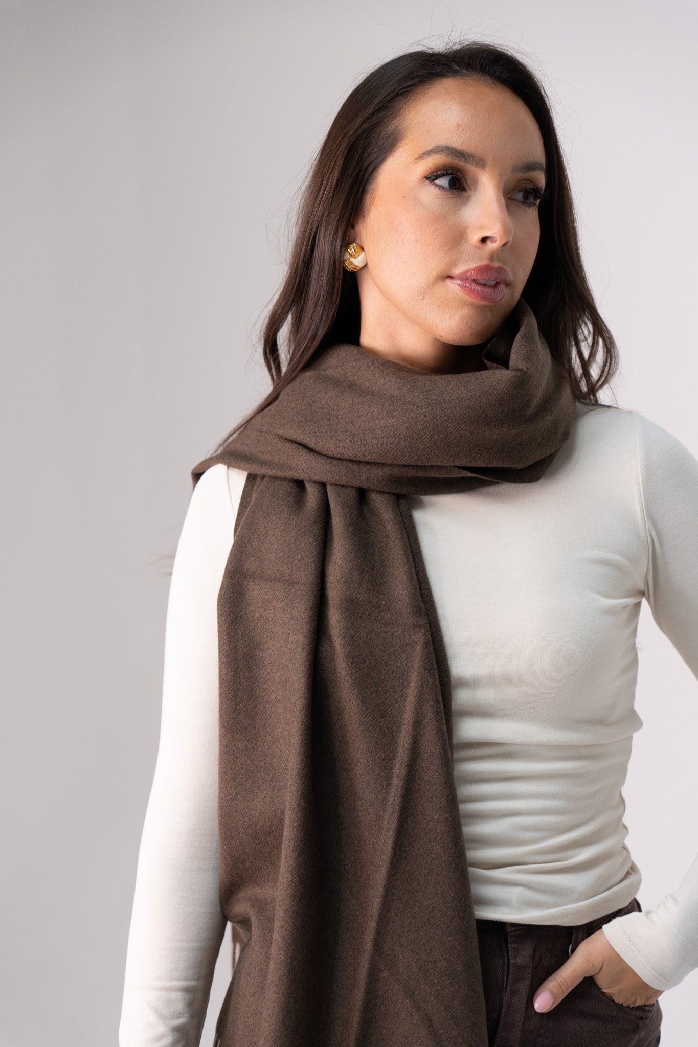 Orla Luxe Tassel Scarf In Coffee