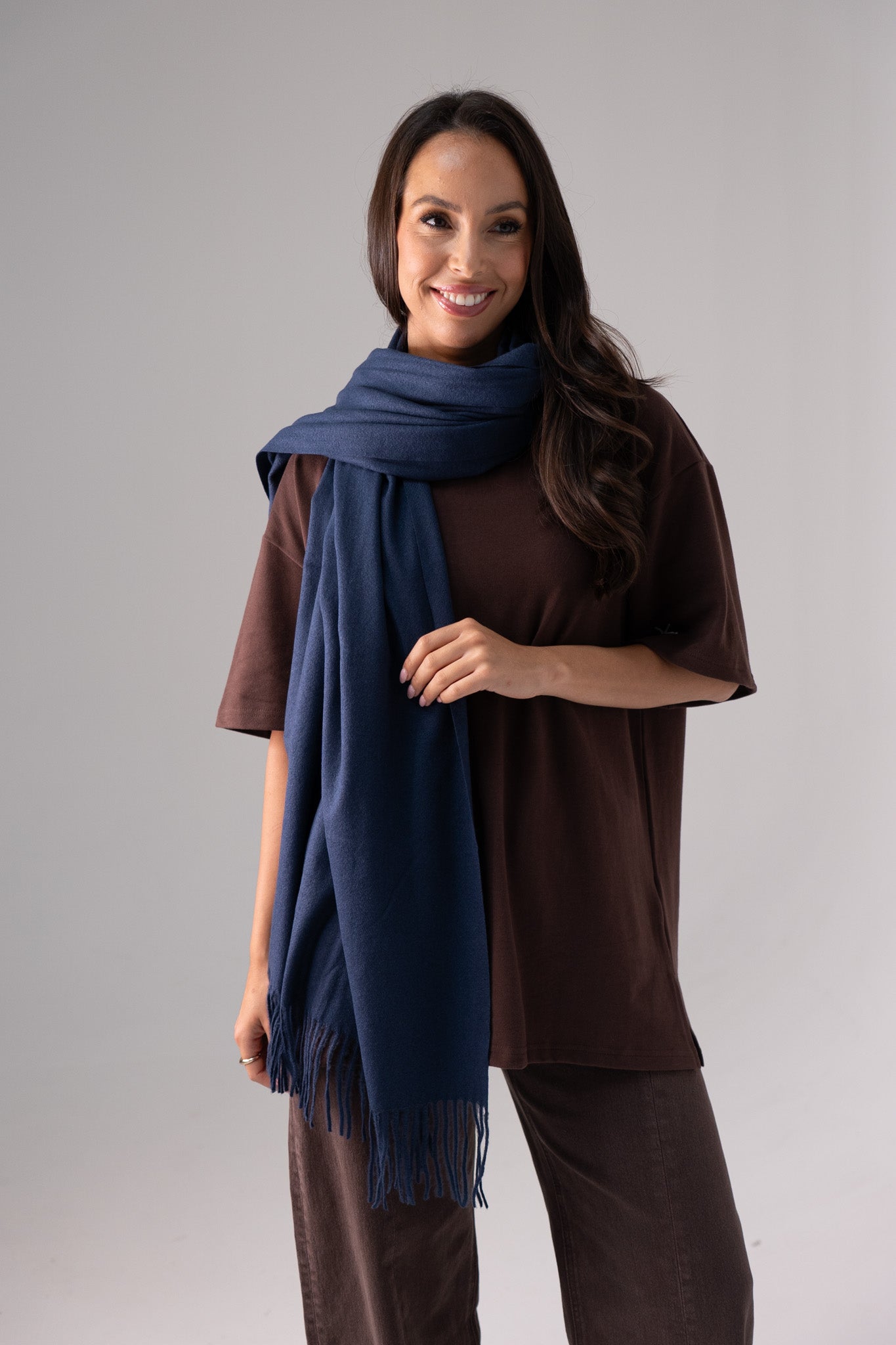 Orla Luxe Tassel Scarf In Dark Blue