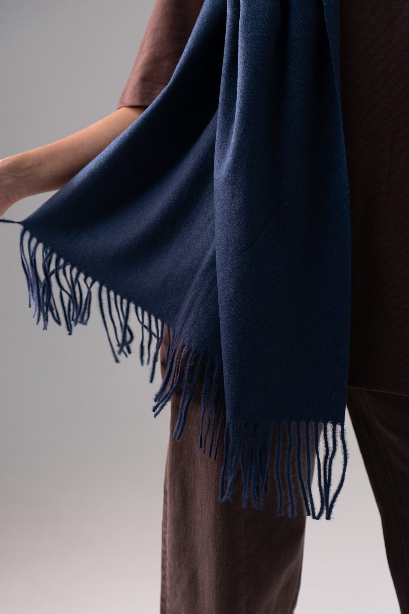 Orla Luxe Tassel Scarf In Dark Blue