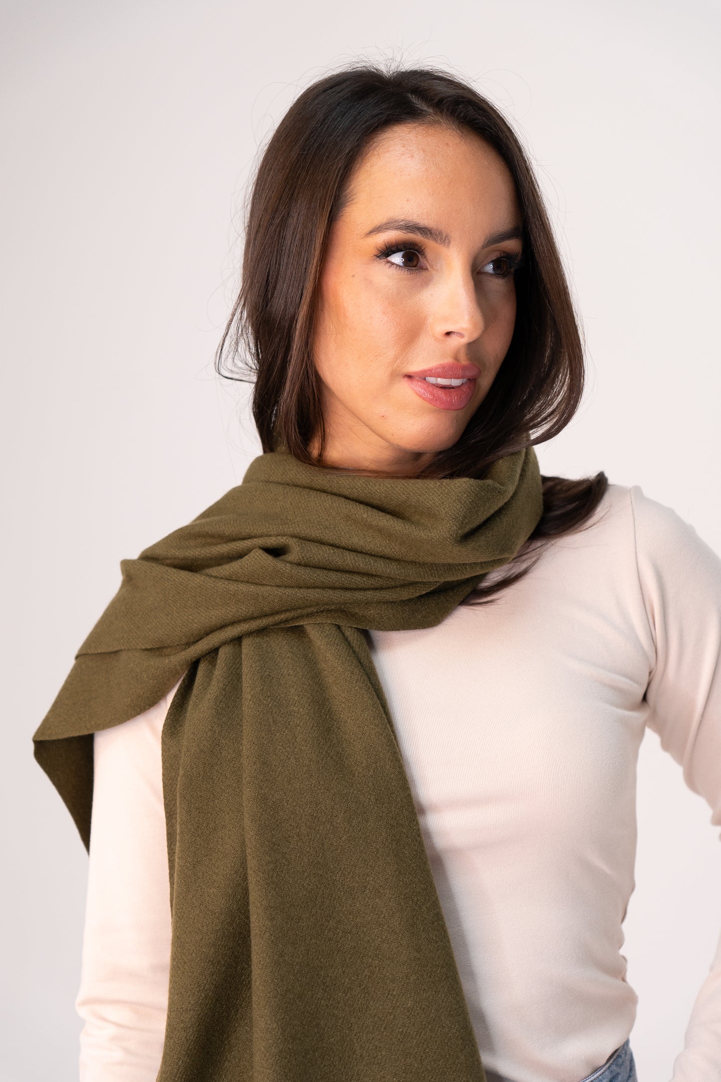 Orla Luxe Tassel Scarf In Olive
