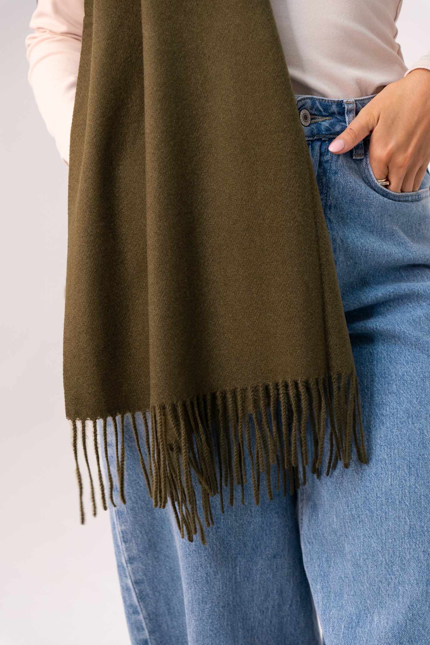 Orla Luxe Tassel Scarf In Olive