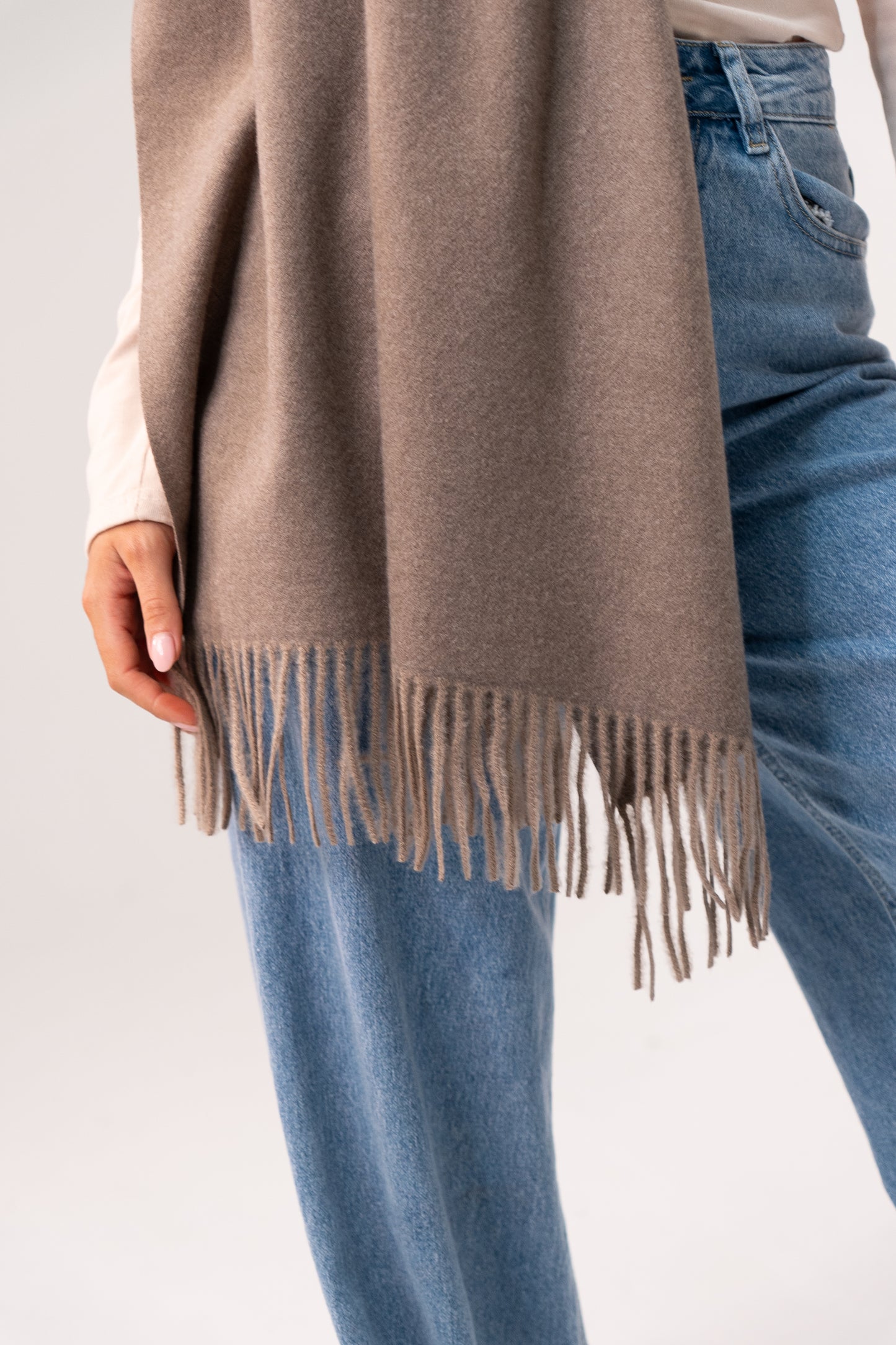 Orla Luxe Tassel Scarf In Taupe