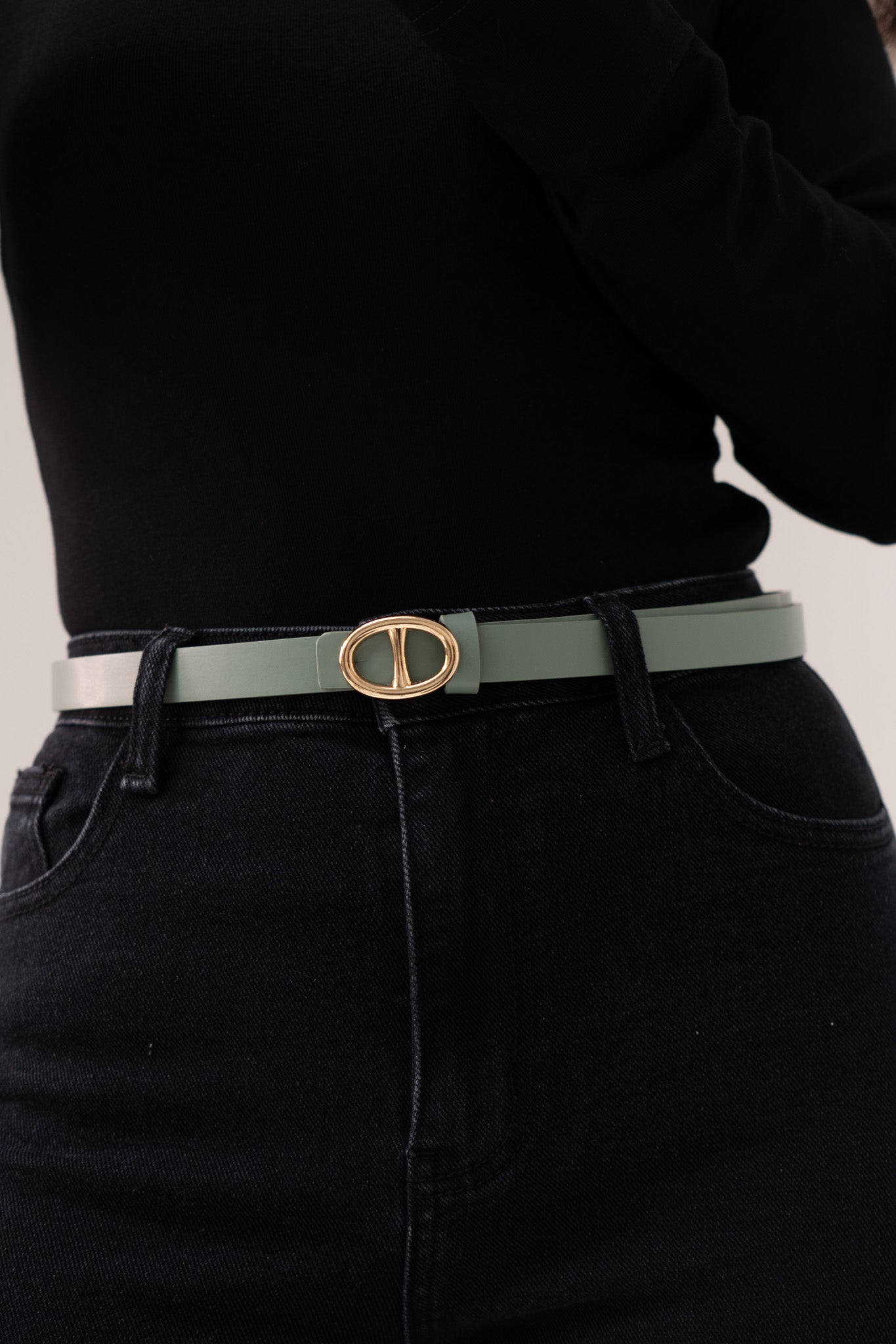 Orla Oval Buckle Belt In Duck Egg
