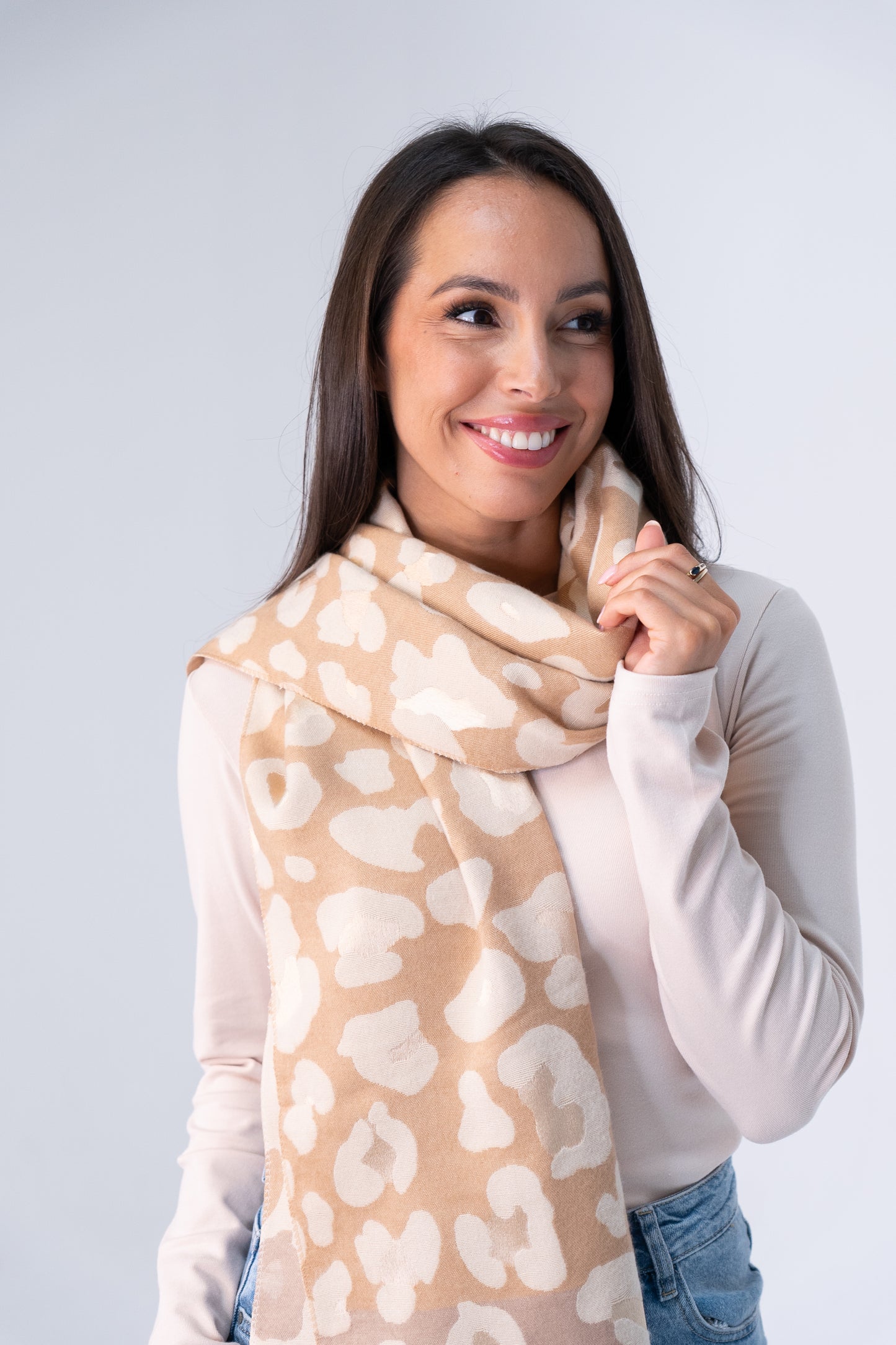 Orla Printed Wide Scarf In Taupe Mix