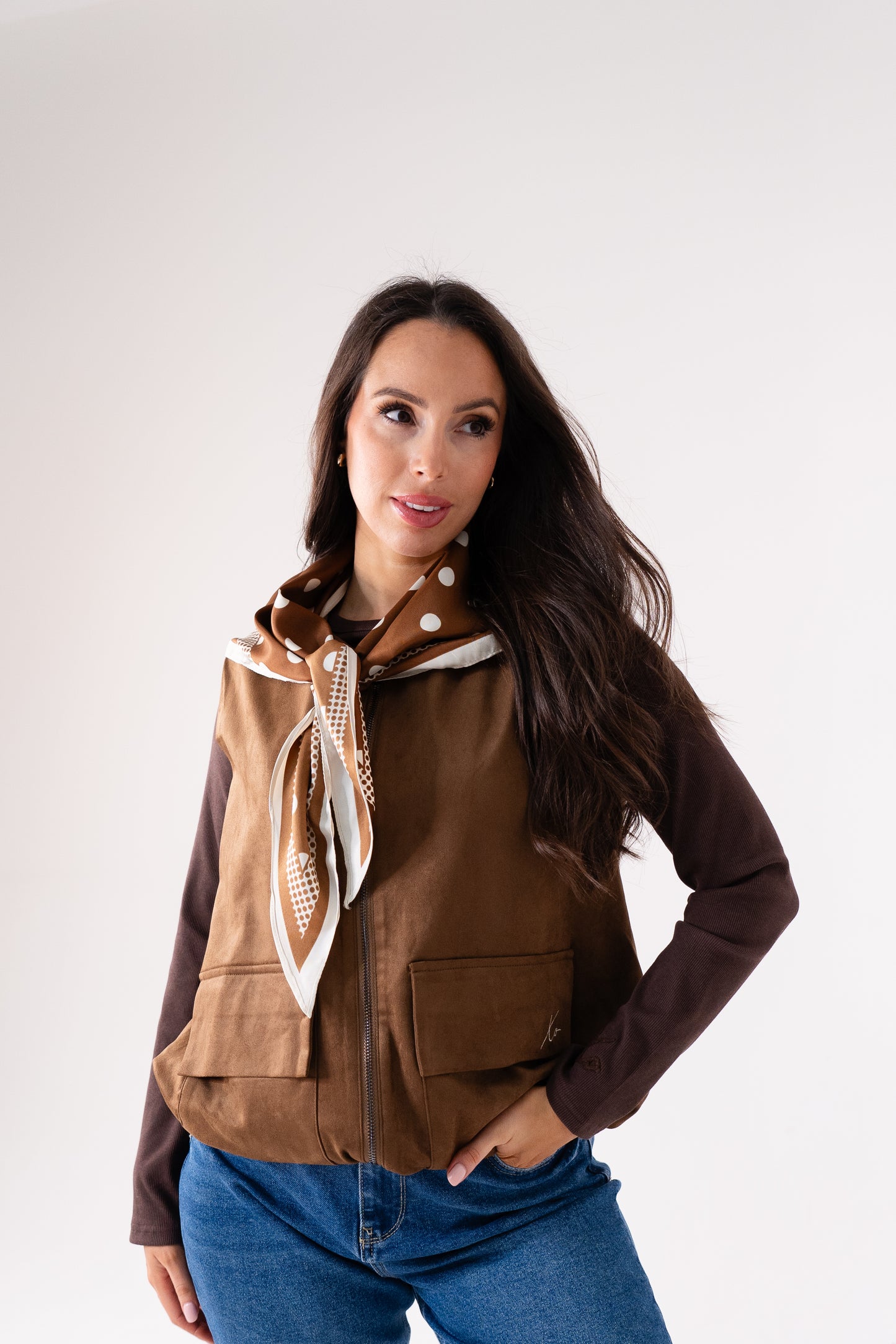 Orla Spotted Neck Scarf In Coffee Mix