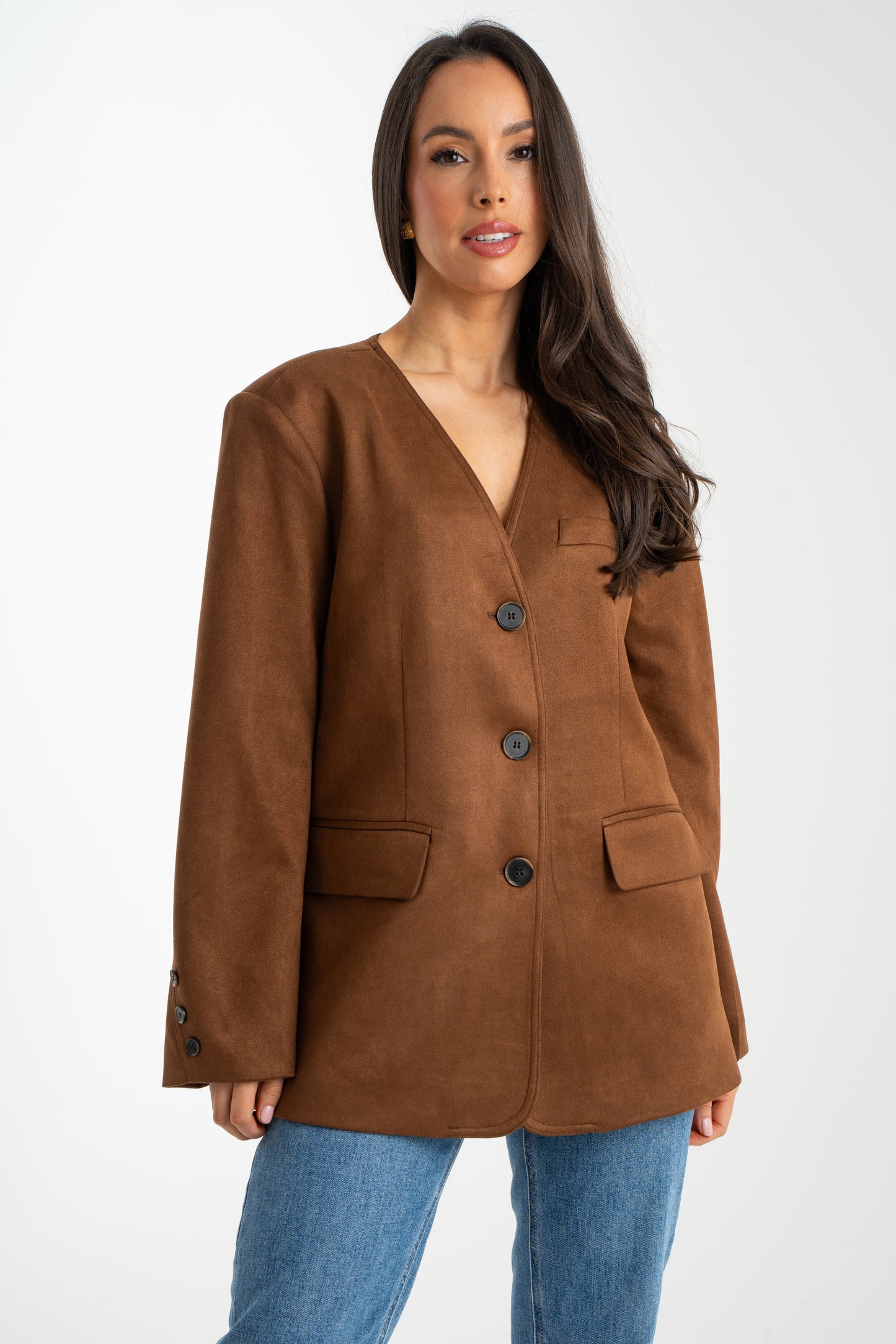 Paige Collarless Blazer In Camel