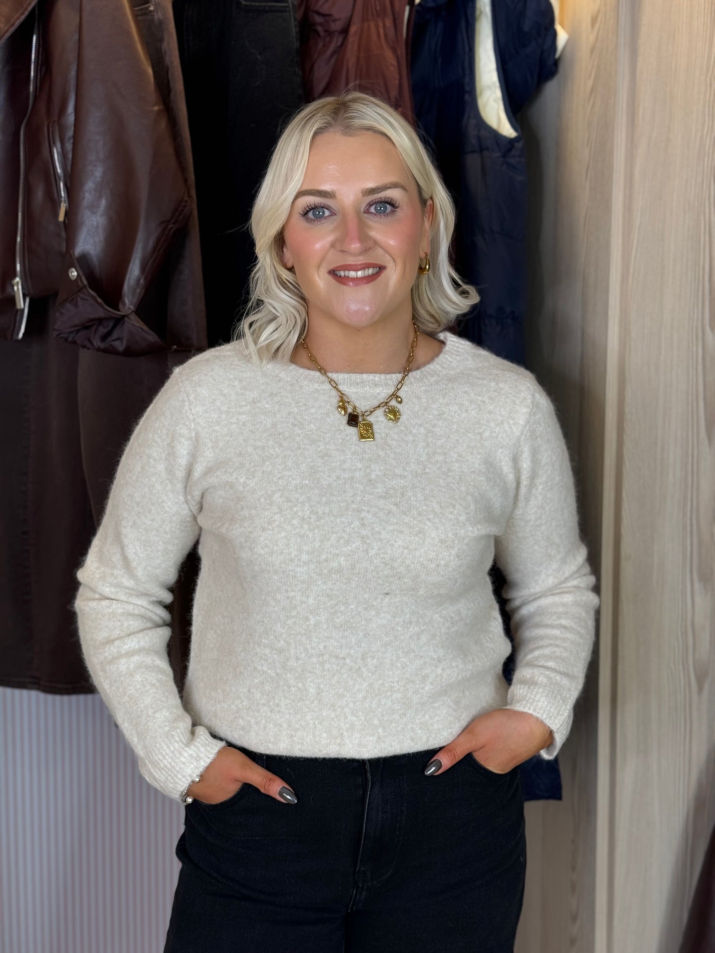 Belle Polka Dot Bow Jumper In Cream