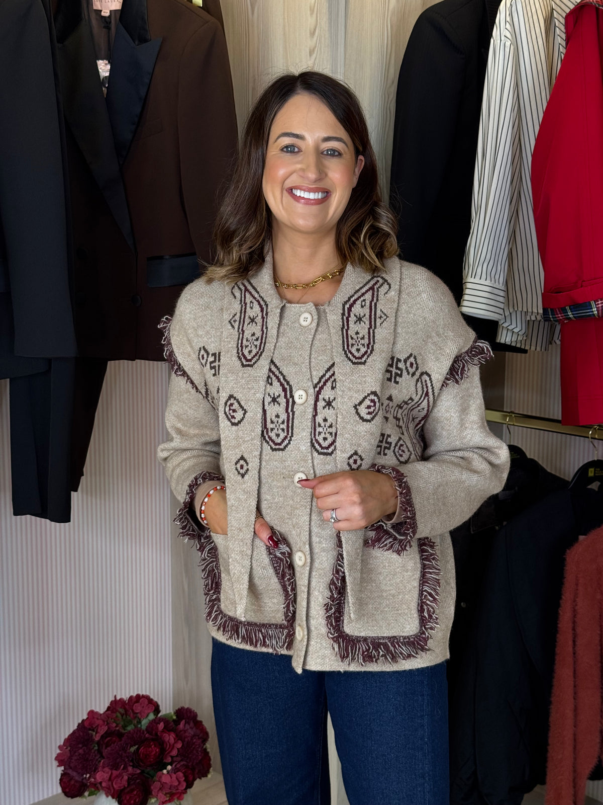 Kendra Fringed Jacket In Taupe