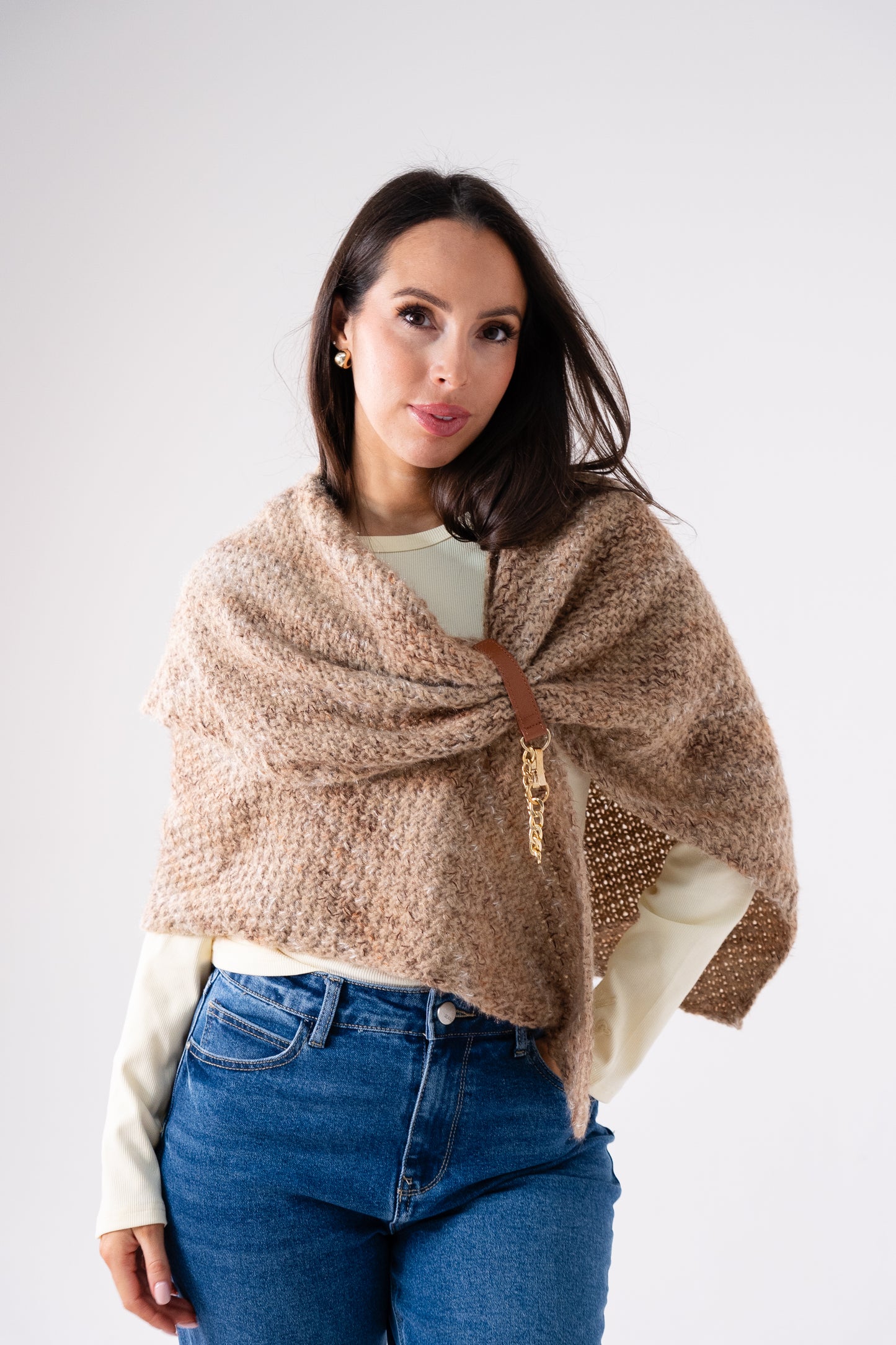 Polly Chain Detail Knit Scarf In Taupe