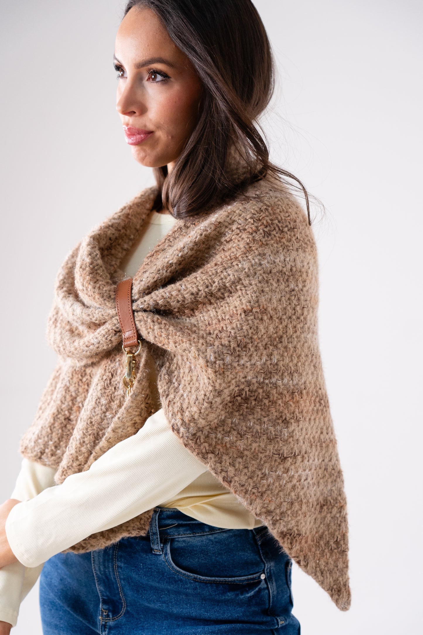 Polly Chain Detail Knit Scarf In Taupe