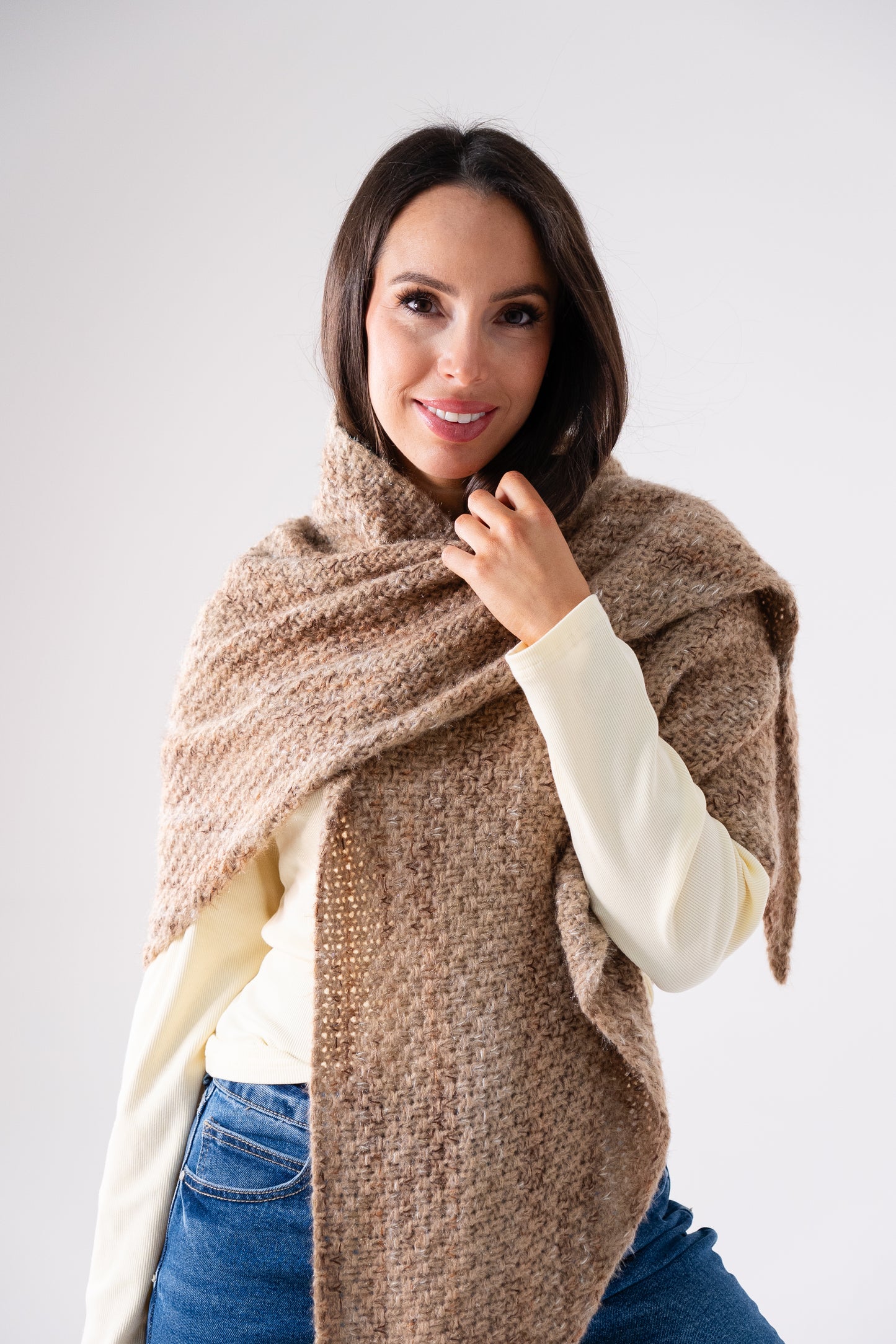 Polly Chain Detail Knit Scarf In Taupe