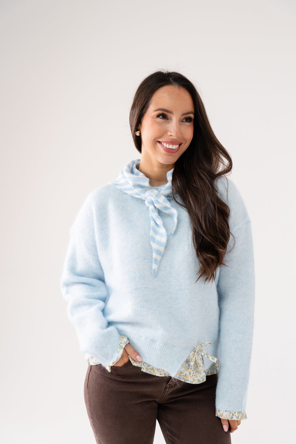 Polly Stripe Knit Neck Scarf In Sky Blue