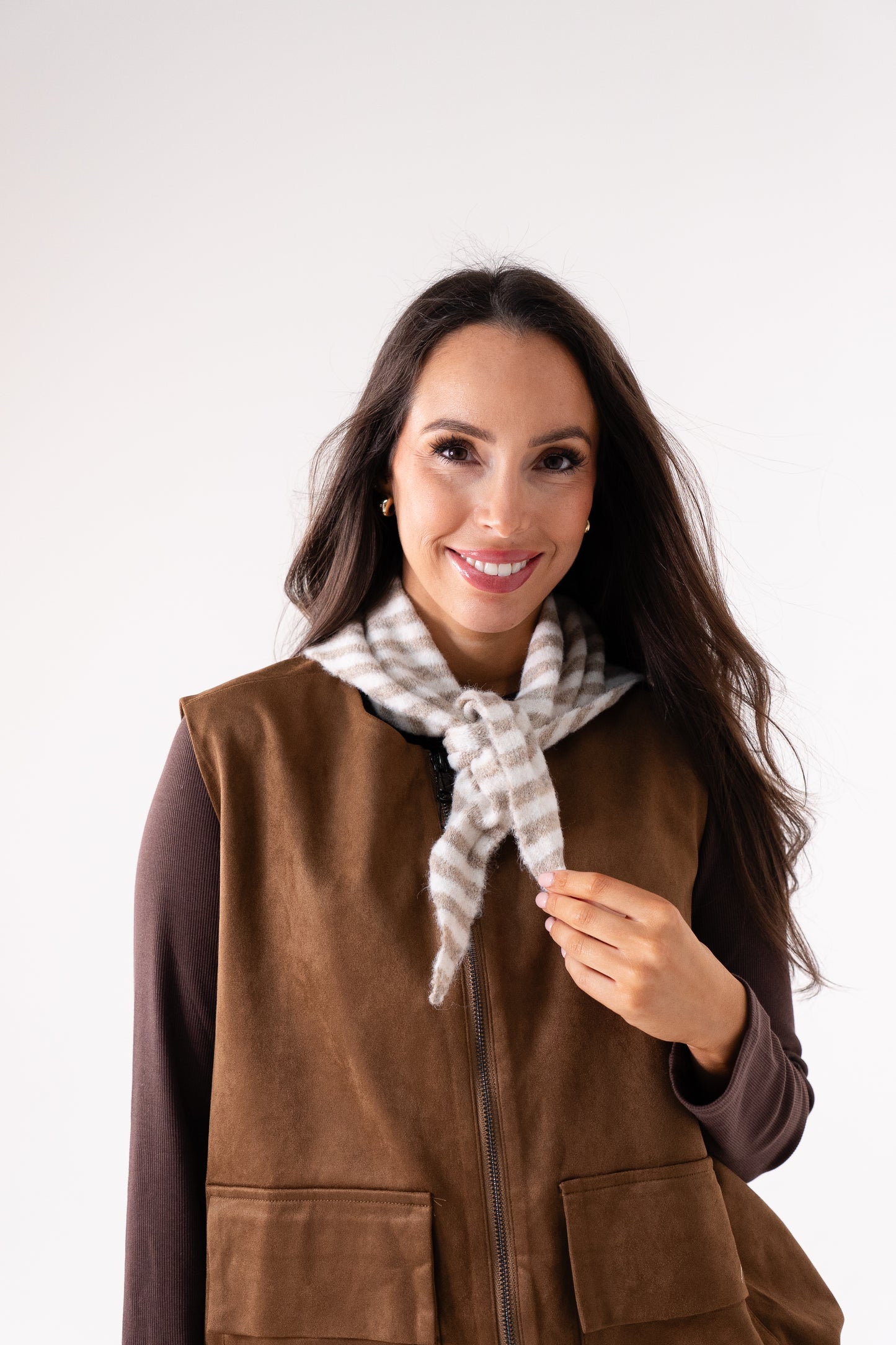 Polly Stripe Knit Neck Scarf In Taupe