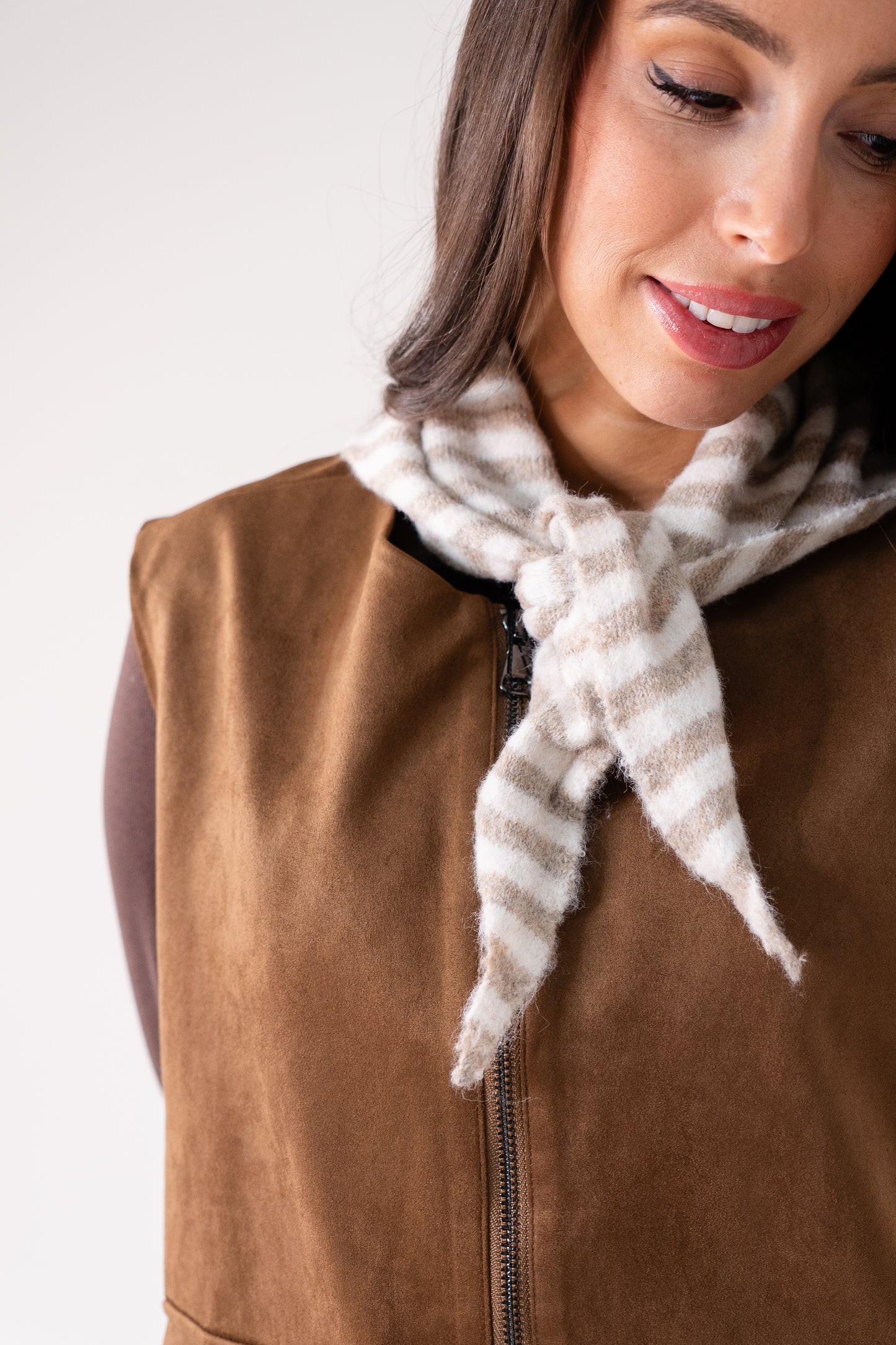 Polly Stripe Knit Neck Scarf In Taupe