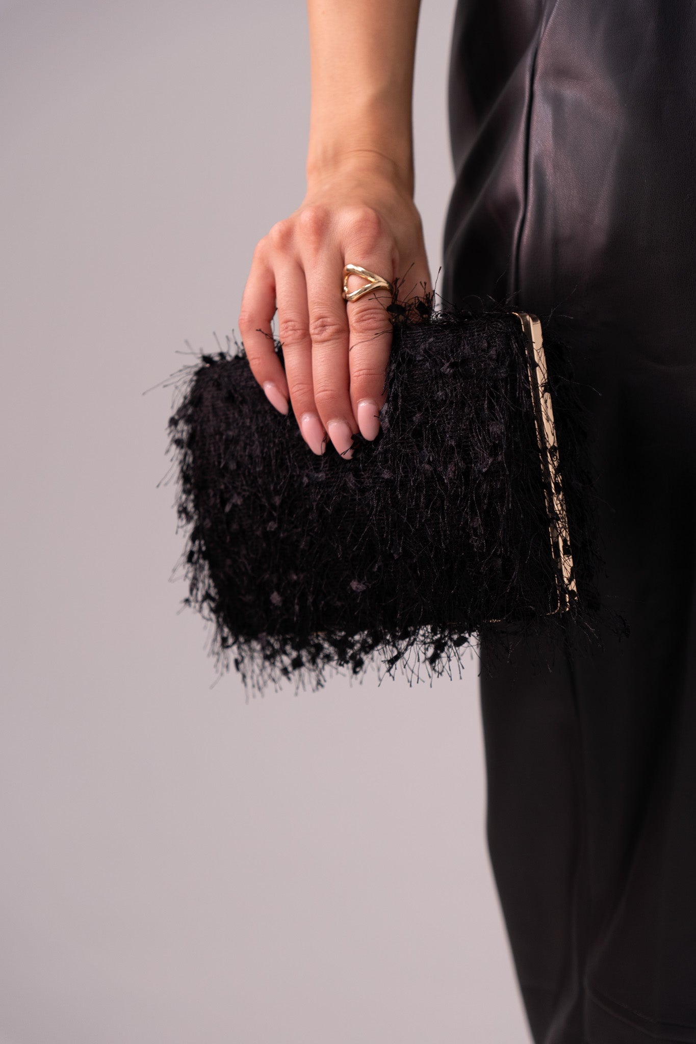 Polly Textured Clutch Bag In Black