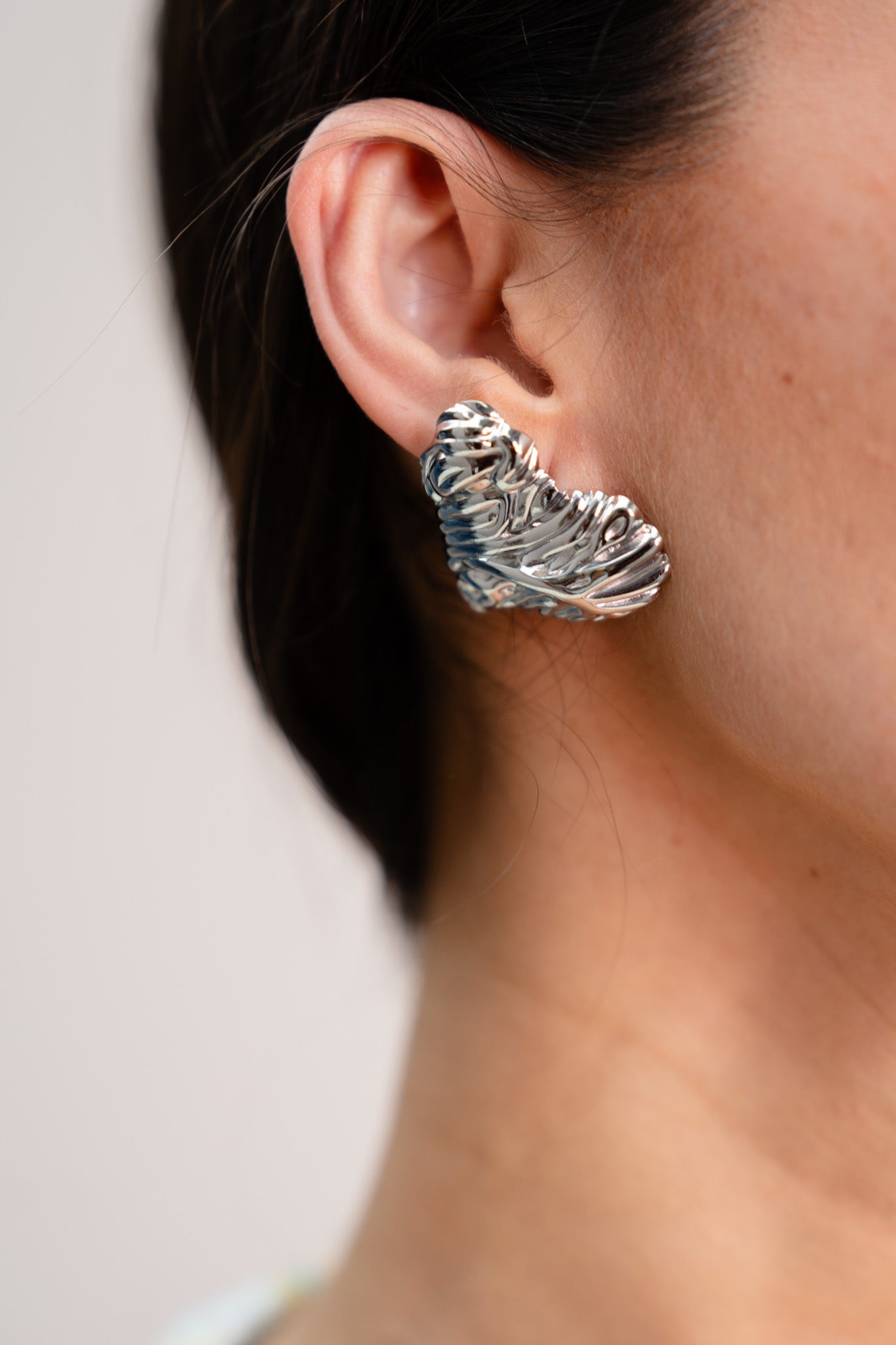Polly Textured Heart Earrings In Silver
