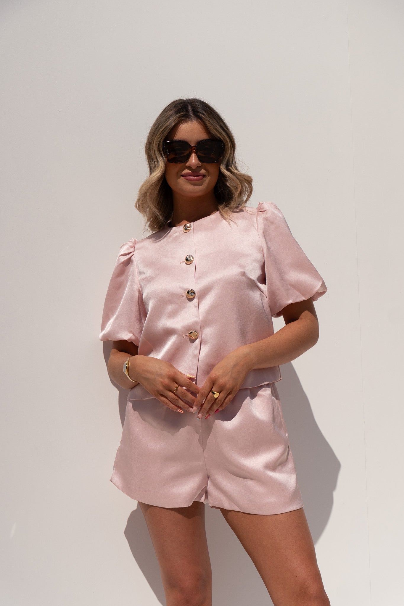 Polly Satin Mix Two Piece In Pink