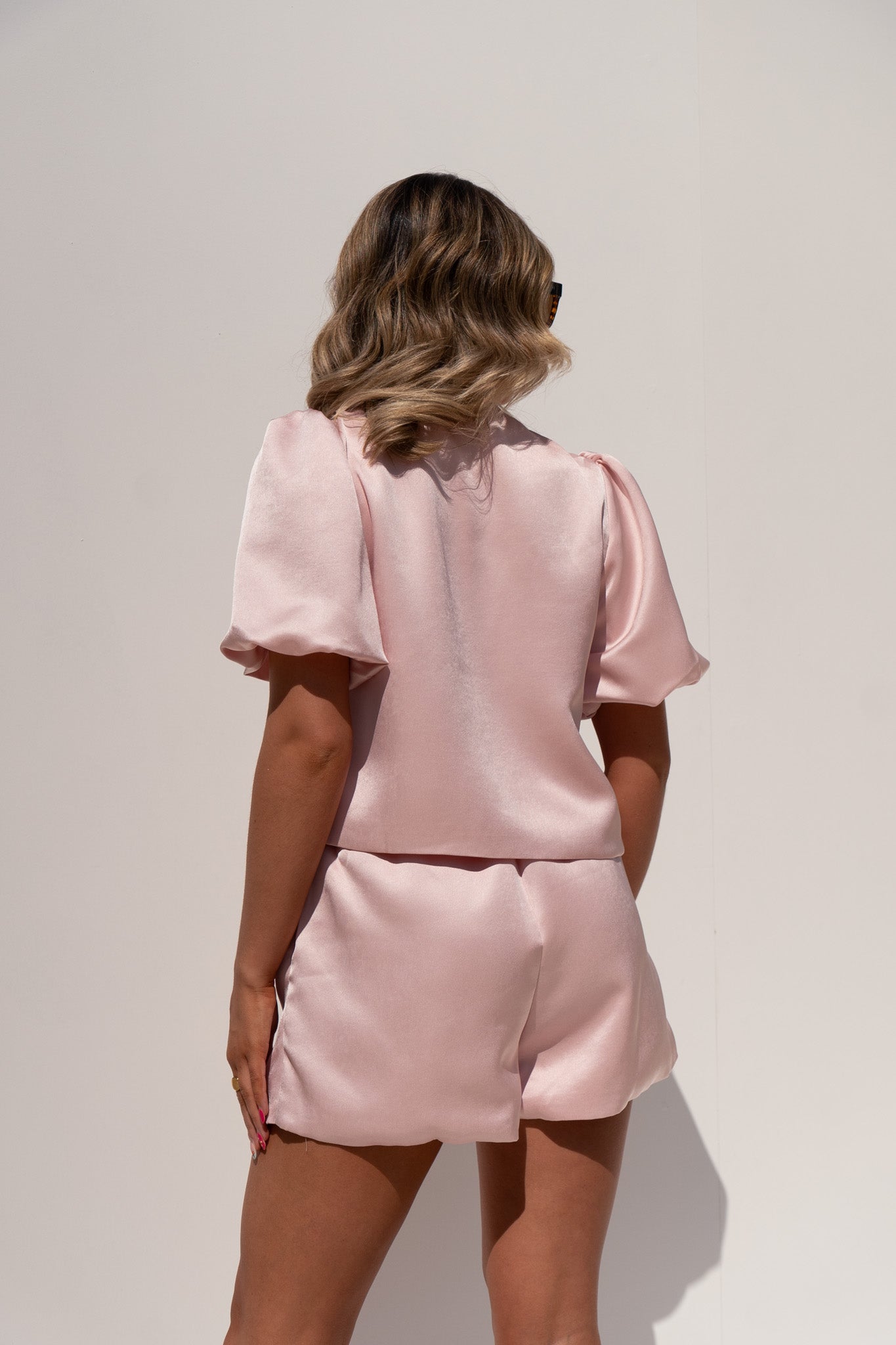 Polly Satin Mix Two Piece In Pink