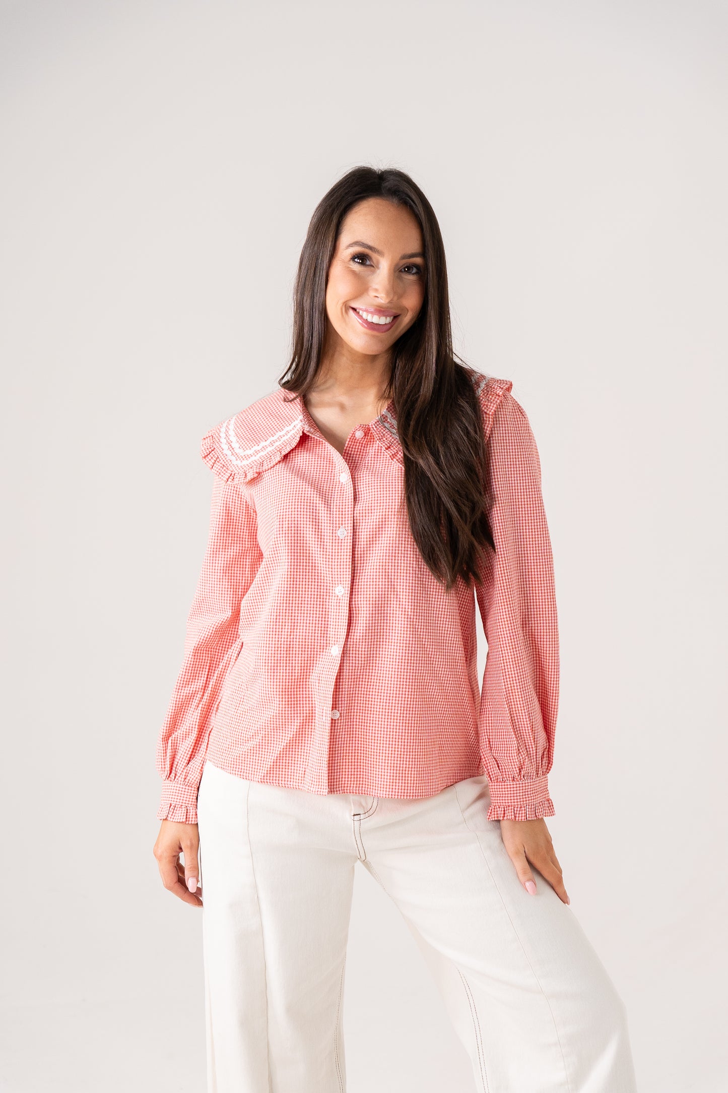 Ally Frill Collar Shirt In Red Gingham