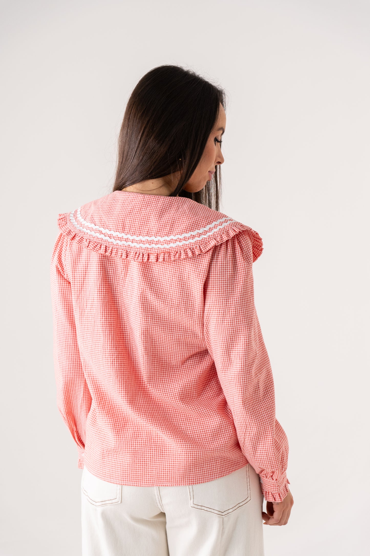 Ally Frill Collar Shirt In Red Gingham