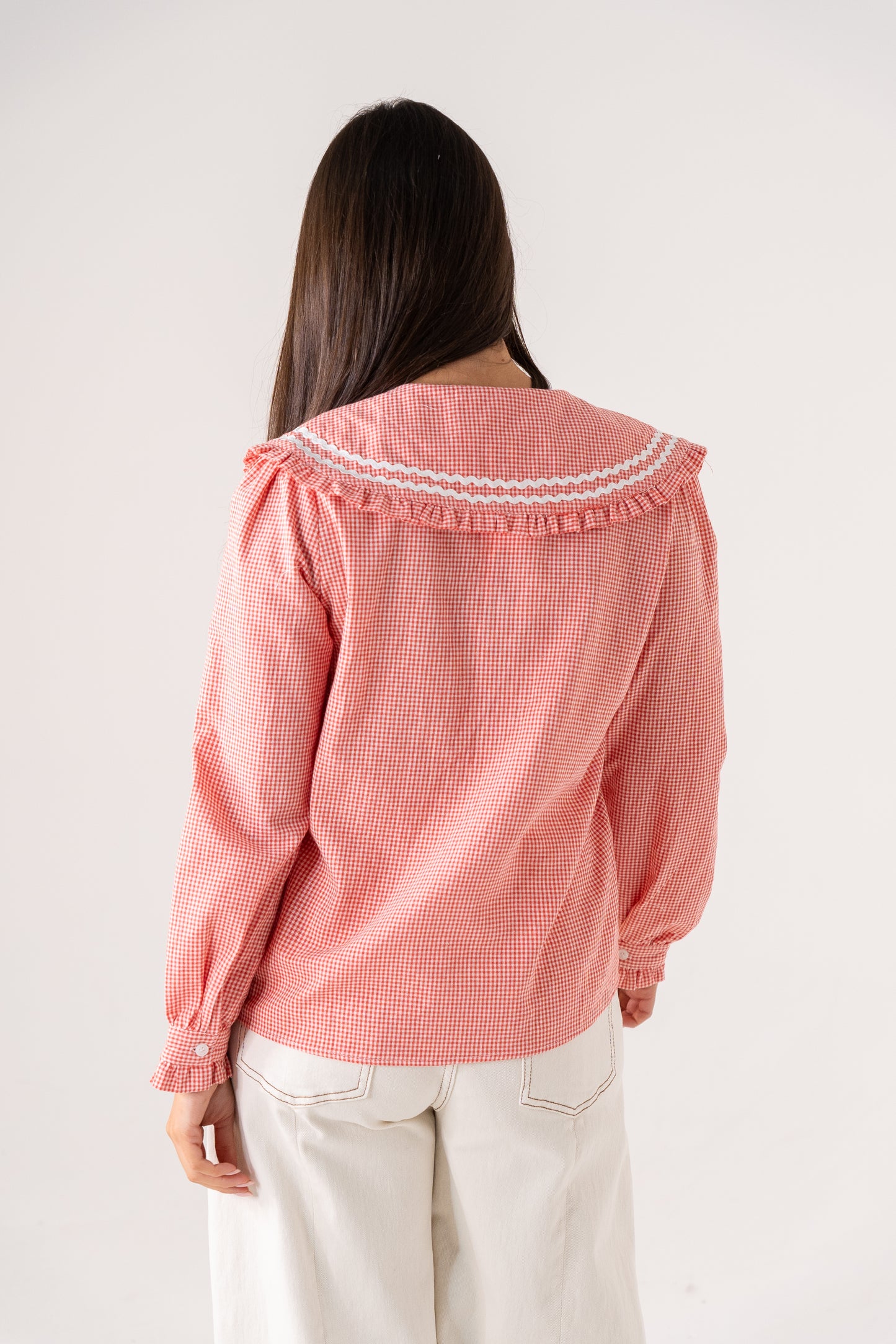 Ally Frill Collar Shirt In Red Gingham