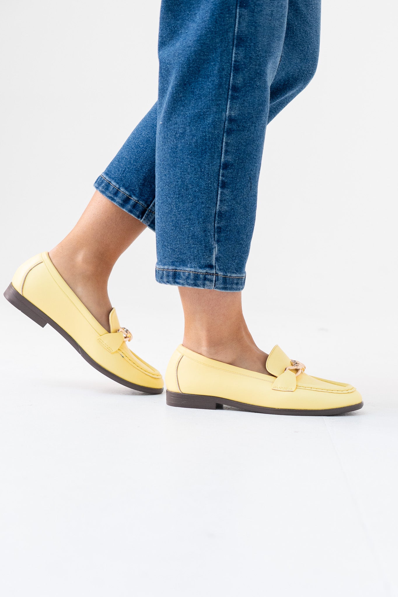 Sadie Buckle Faux Leather Loafer In Lemon