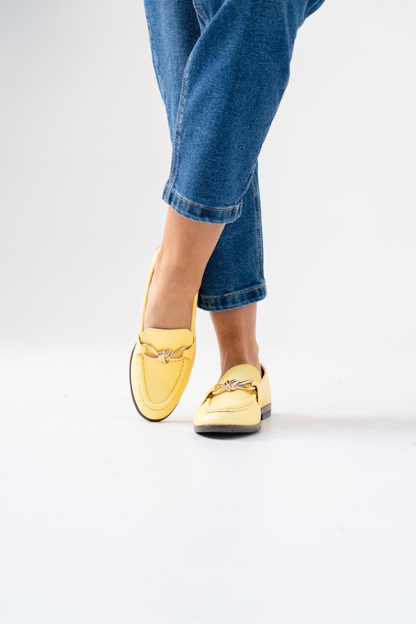 Sadie Buckle Faux Leather Loafer In Lemon