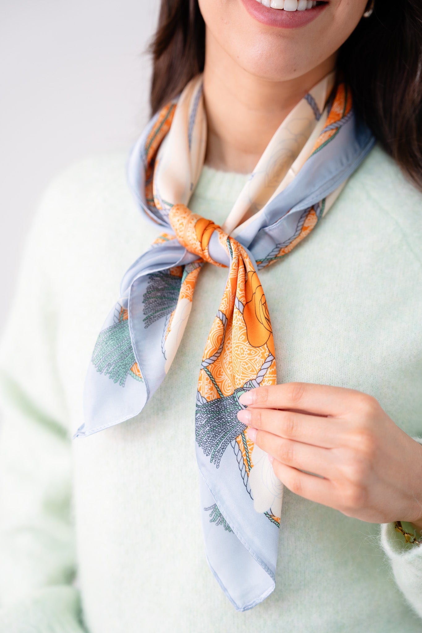 Orla Floral Print Neck Scarf In Sky Blue